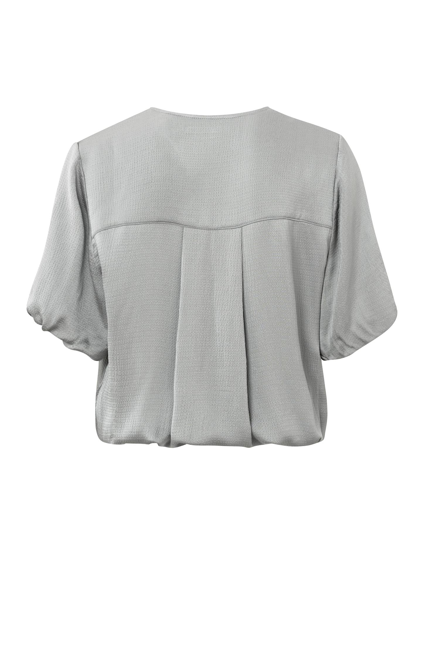 Blouson top with V-neck and short puff sleeves in loose fit