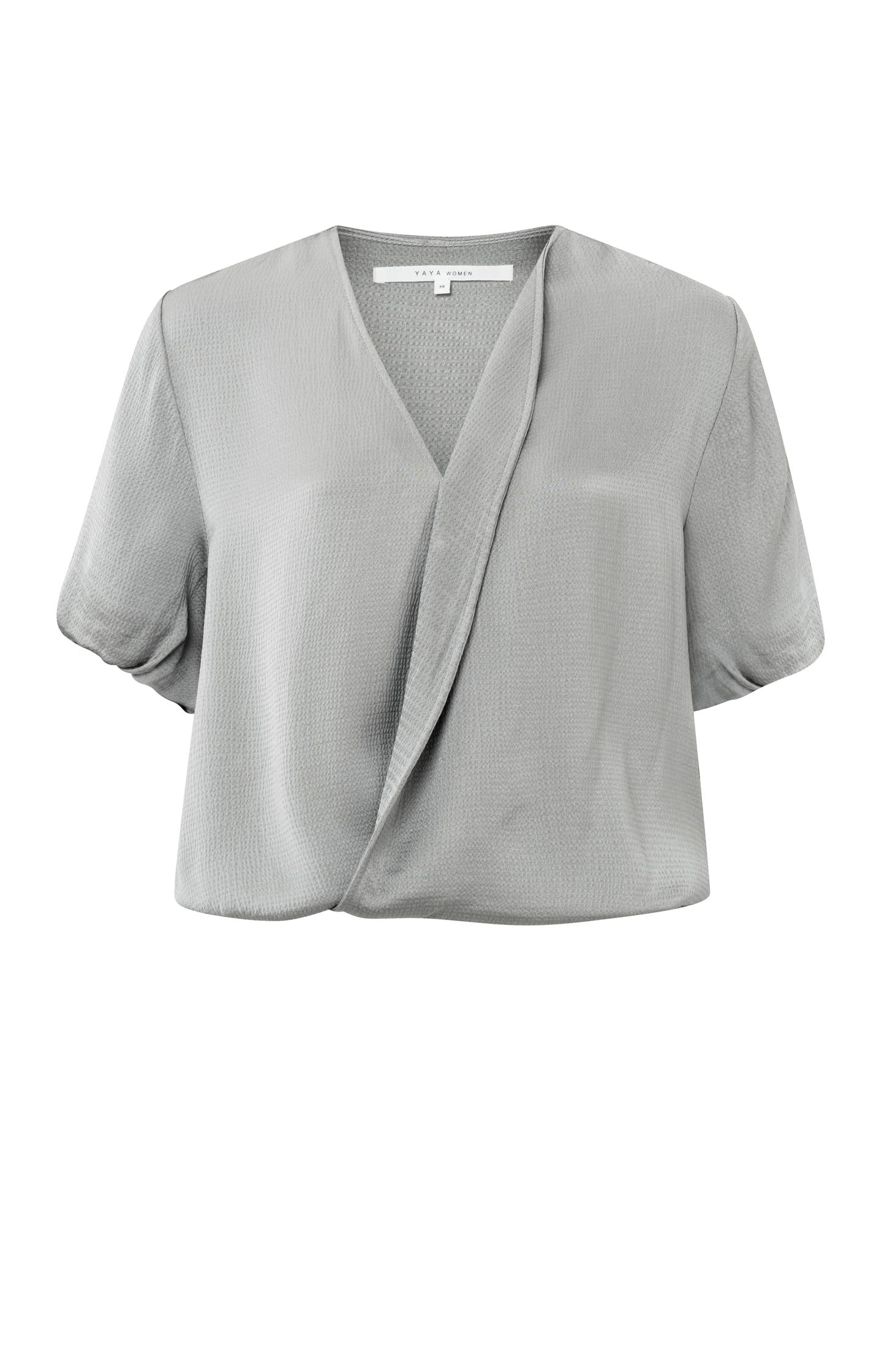 Blouson top with V-neck and short puff sleeves in loose fit - Type: product