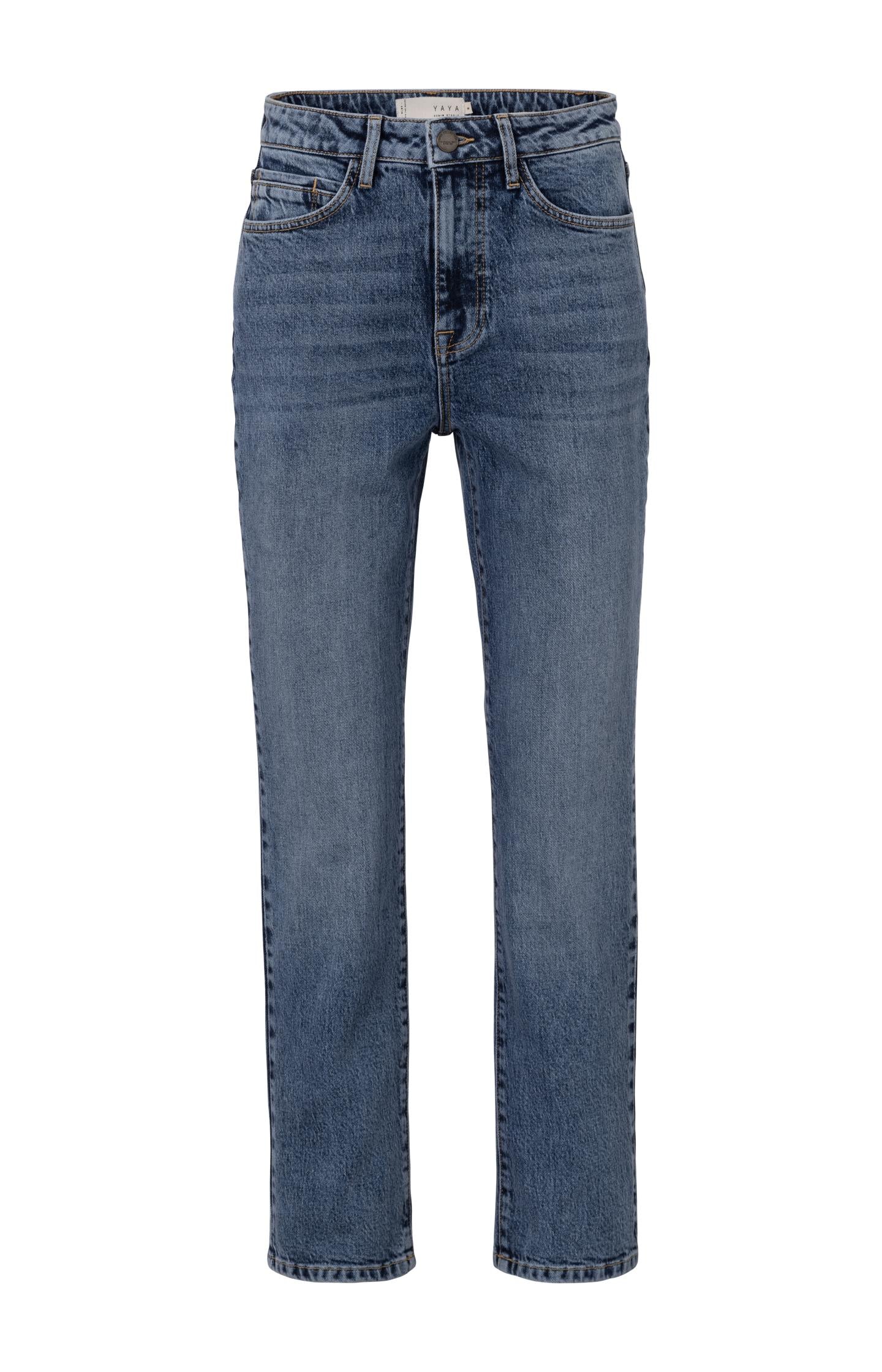 Blue jeans with high waist, straight legs and pockets - Type: product