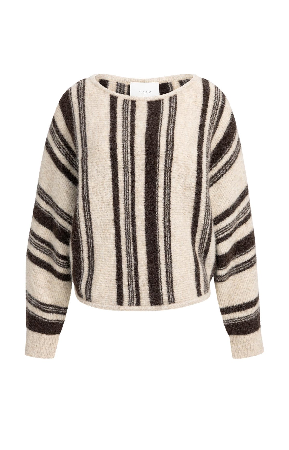 Boat neck sweater with striped pattern - Light Beige Dessin