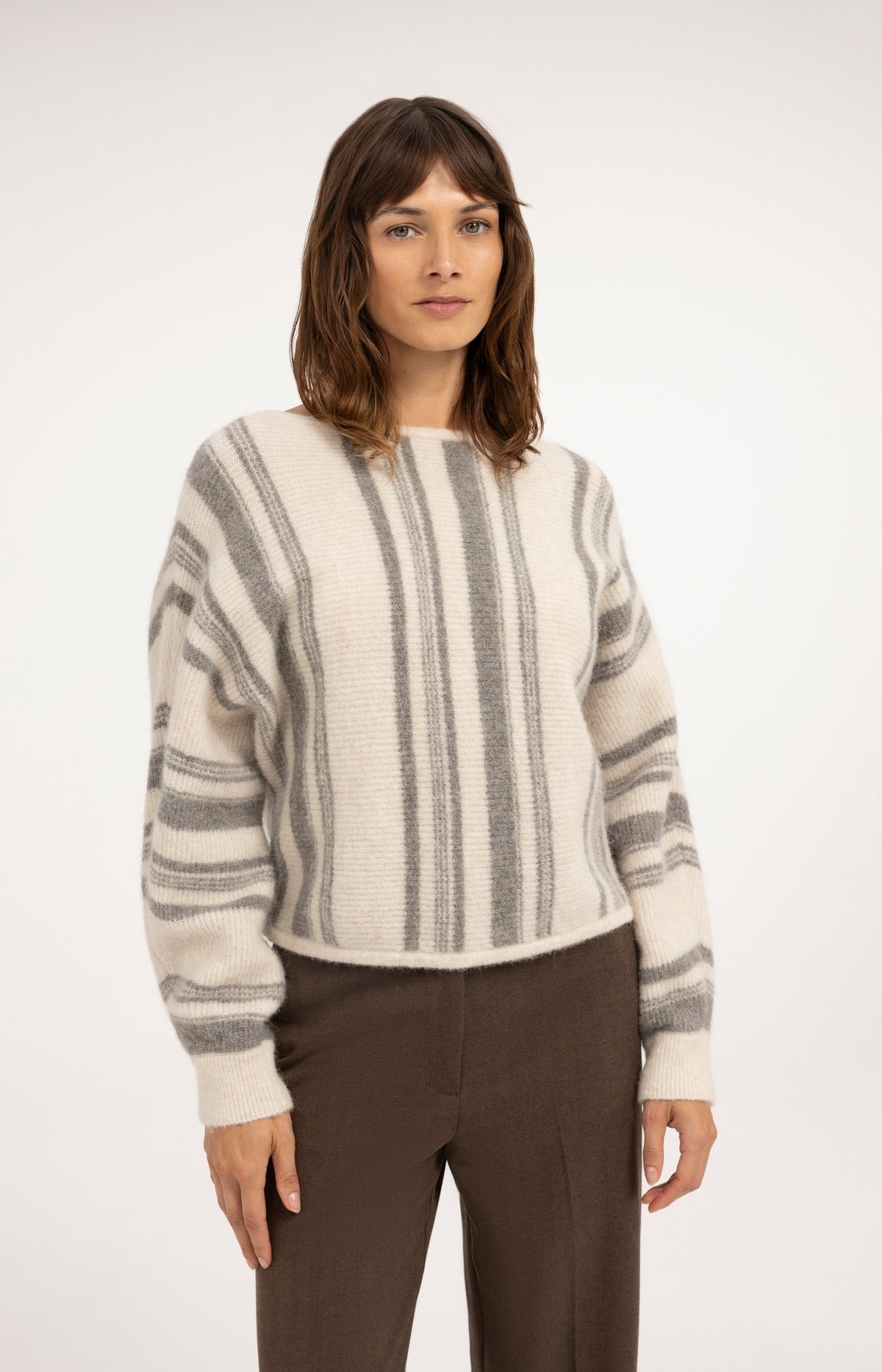 Boat neck sweater with striped pattern - Off White Dessin