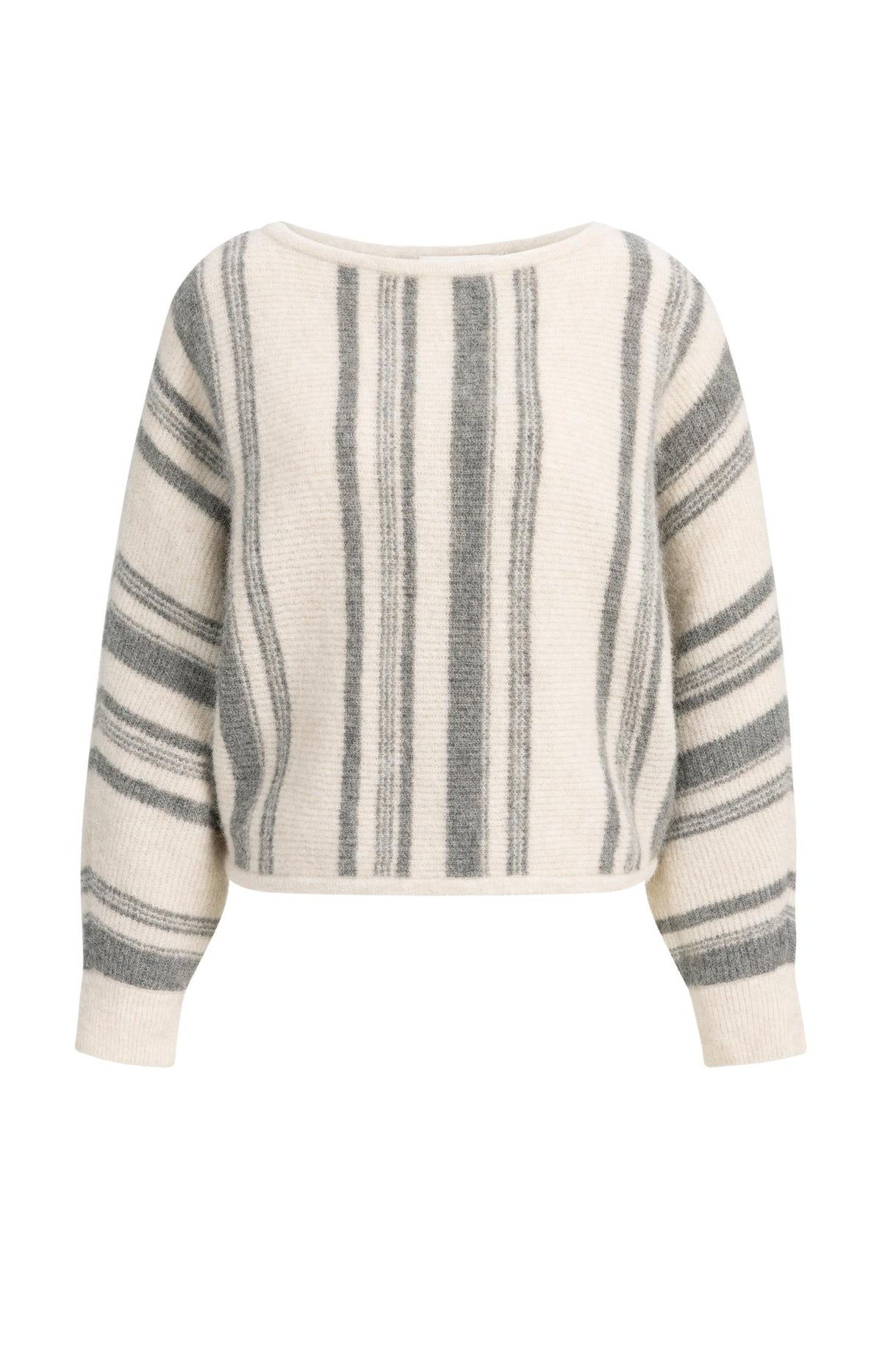 Boat neck sweater with striped pattern - Light Beige Dessin