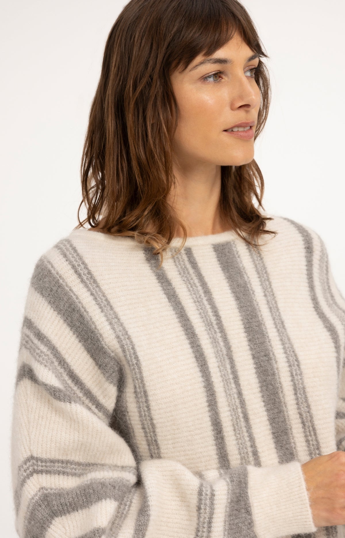 Boat neck sweater with striped pattern - Off White Dessin