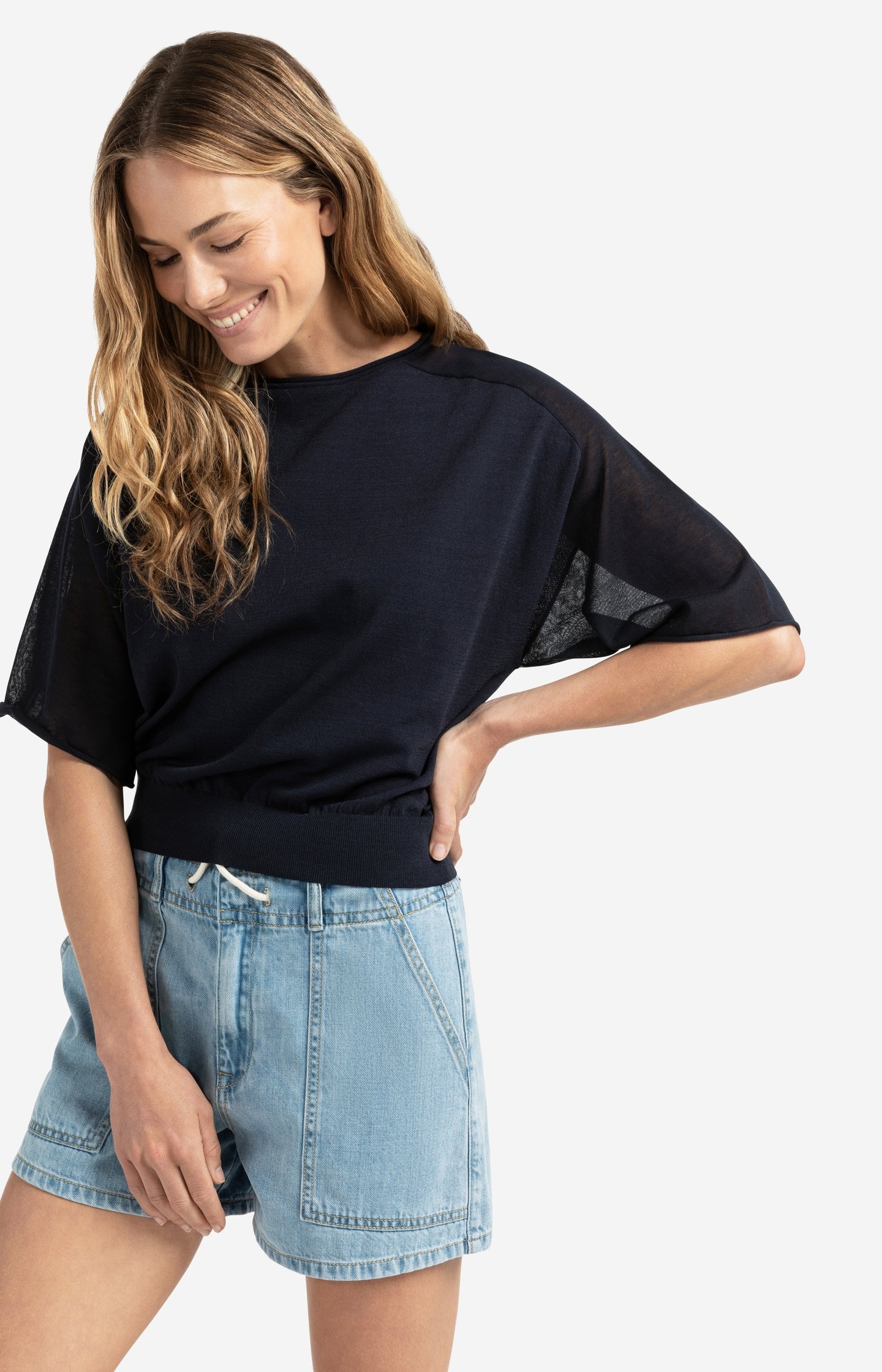Boatneck sweater with transparence parts