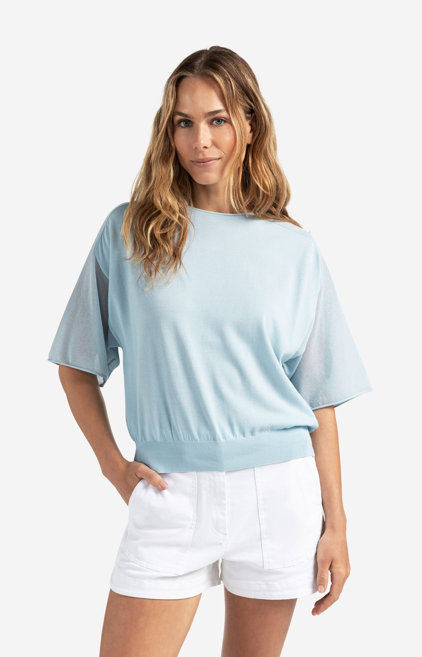 Boatneck sweater with transparence parts