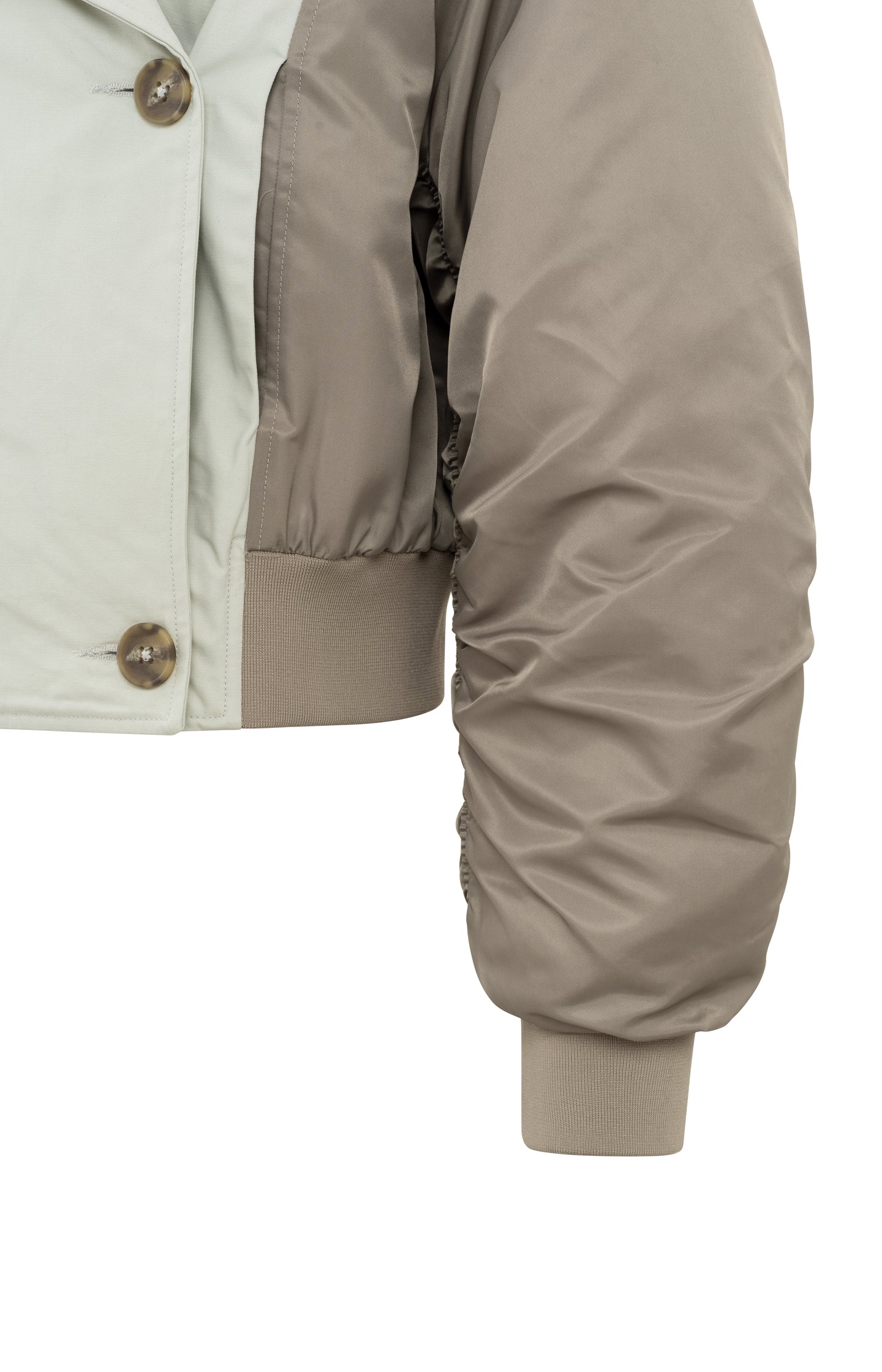 Bomber jacket with trenchcoat details and pleated sleeves