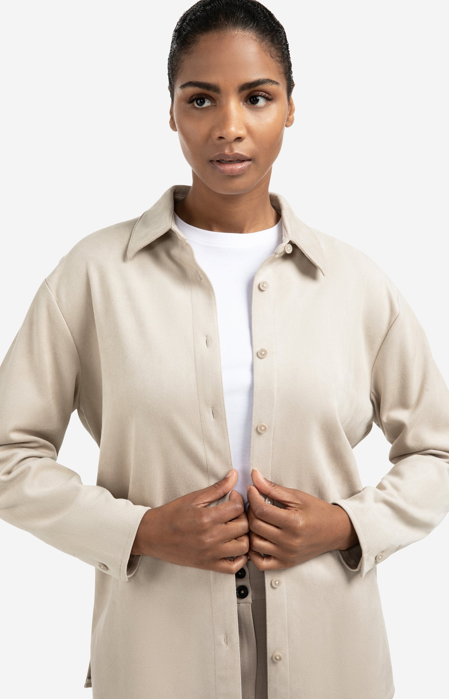 Boouse with suede-look and thin belt
