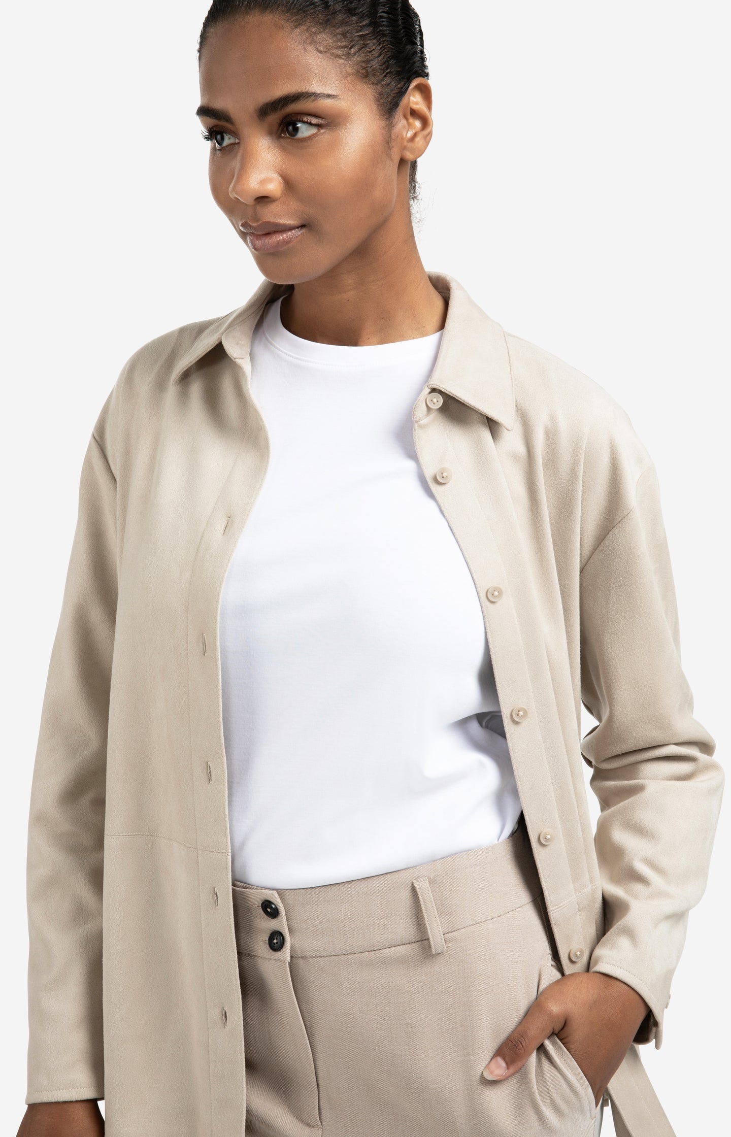 Boouse with suede-look and thin belt