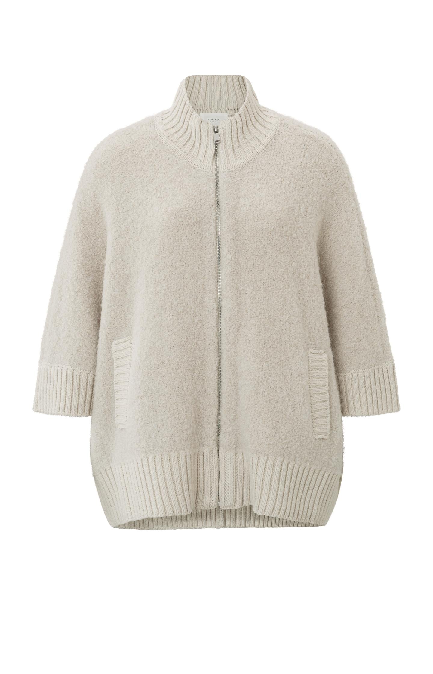 Boucle cardigan with high neck and half long sleeves - Type: product