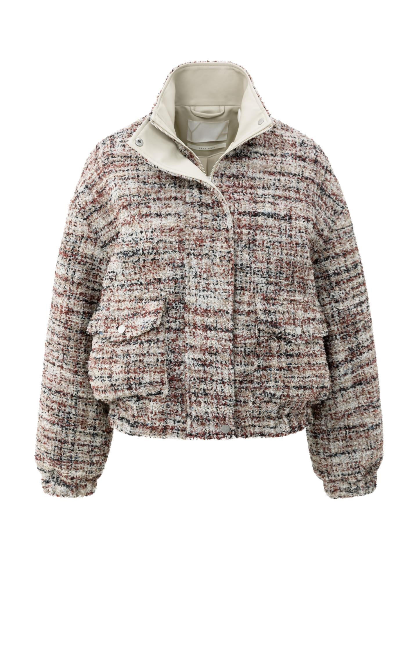 Bouclé jacket with fringes and stand-up collar - Type: product