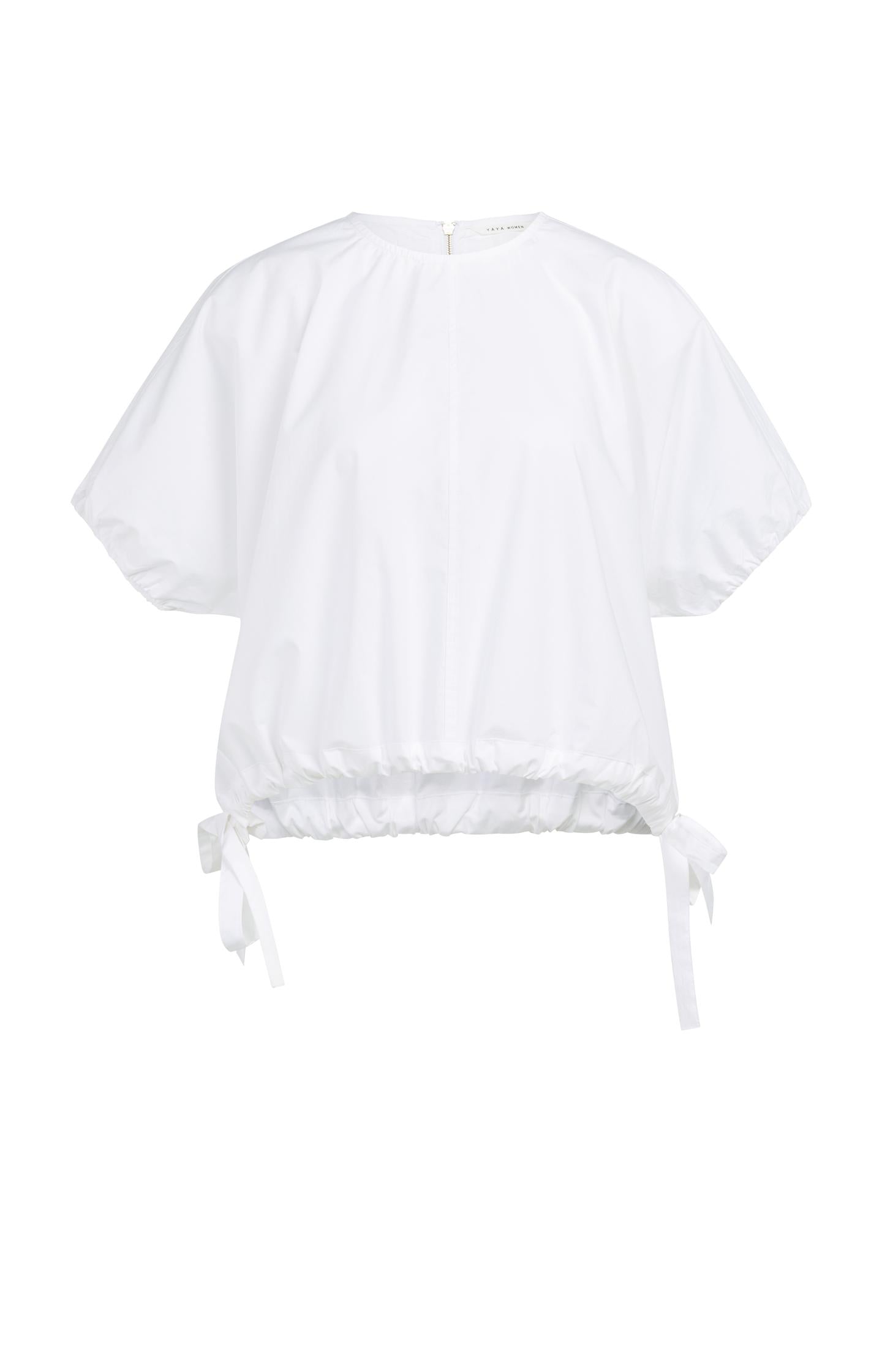Boxy top with adjustable waist and puff sleeves