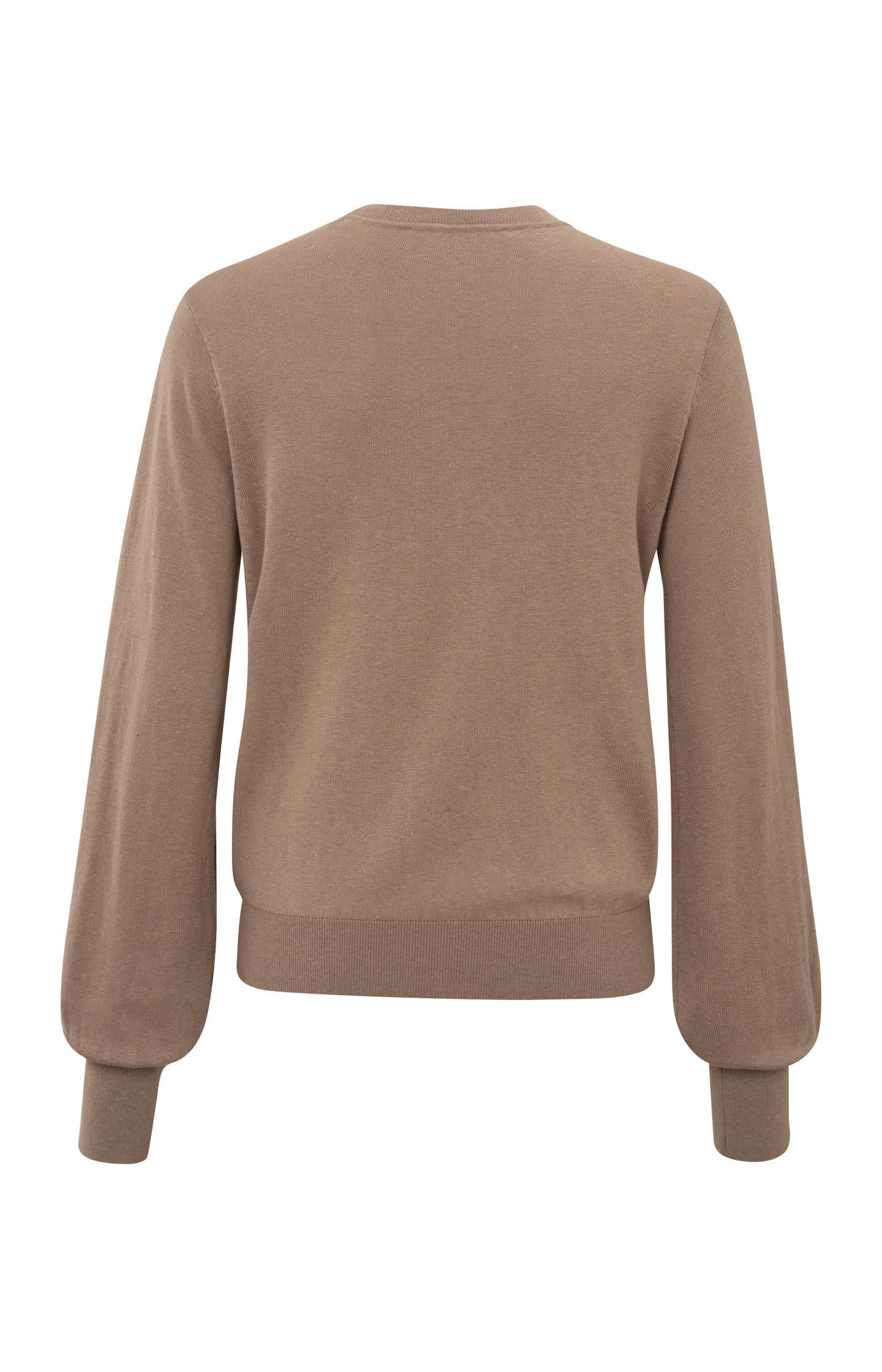 Brown sweater with transparent details and round neck