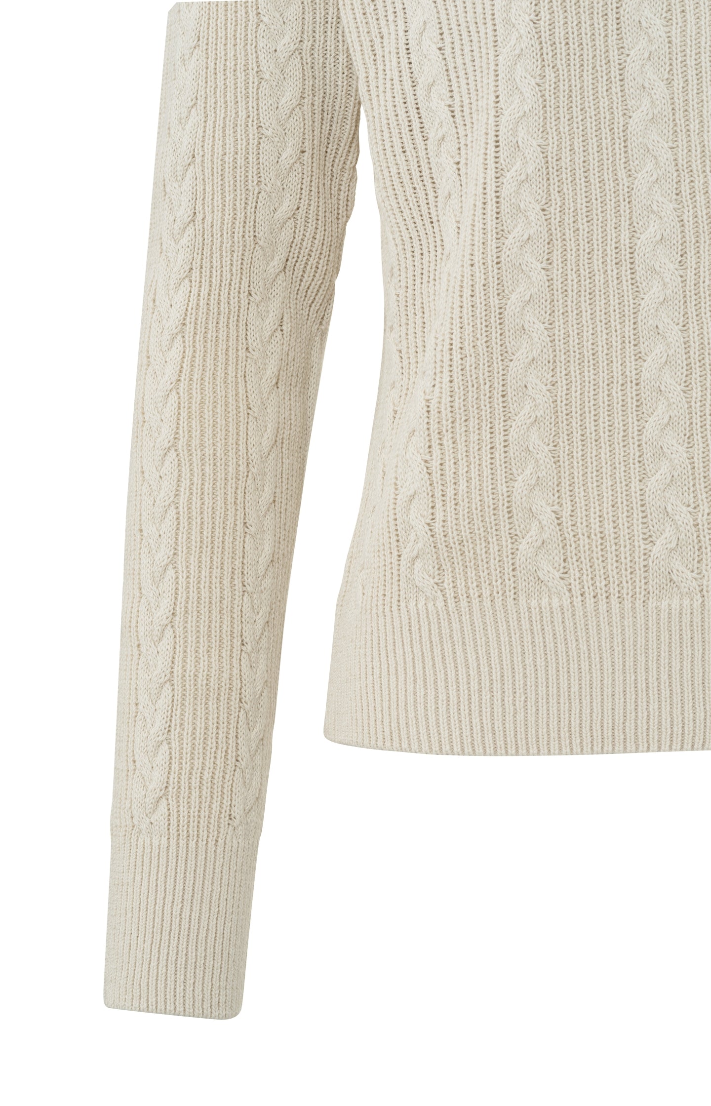 Cable sweater with slanted neckline and sleeveless side