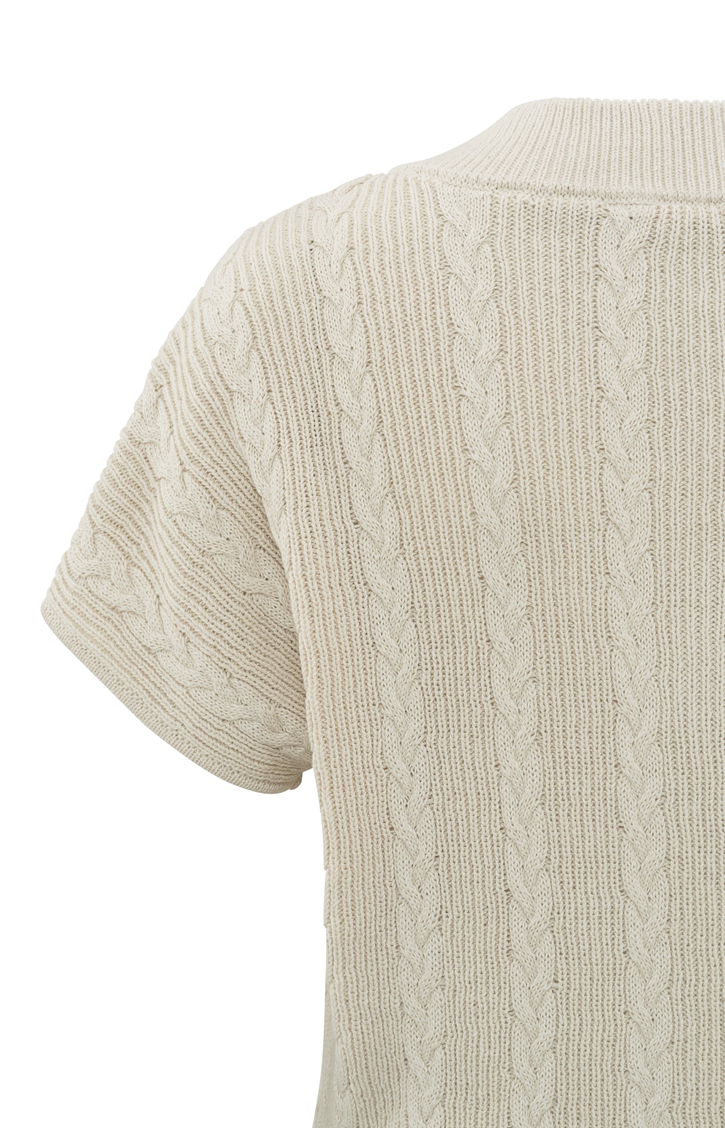 Cable sweater with V-neck, short sleeves and rib details