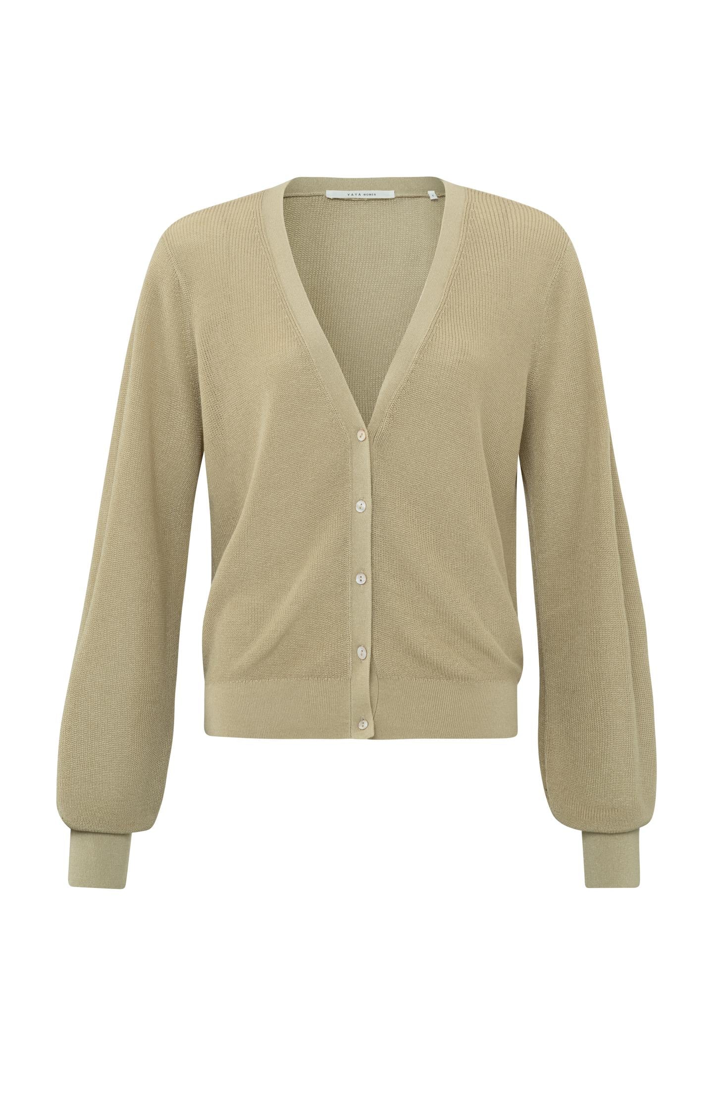 Cardigan with a V-neck, long sleeves and little buttons - Type: product