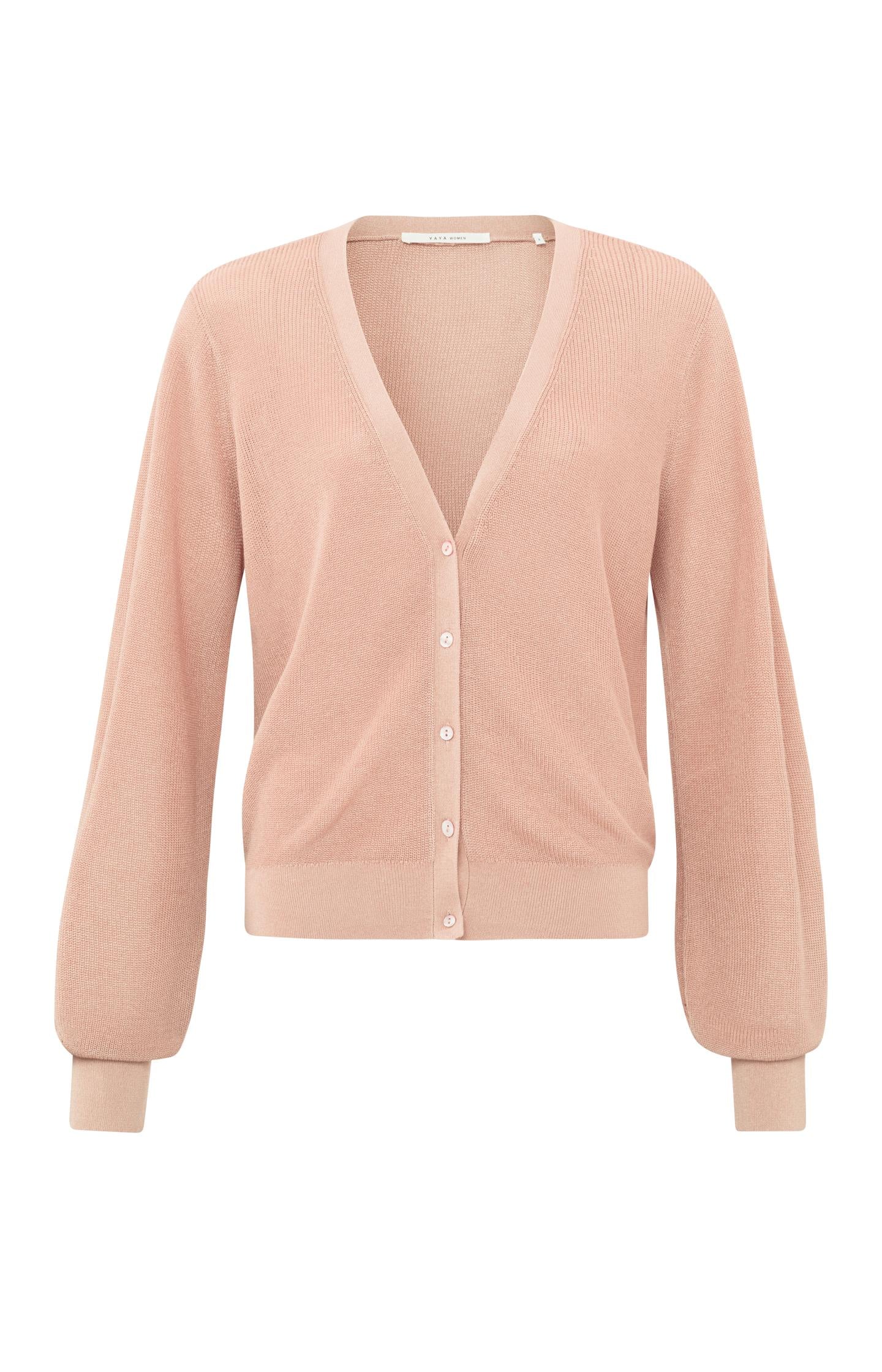 Cardigan with a V-neck, long sleeves and little buttons - Type: product