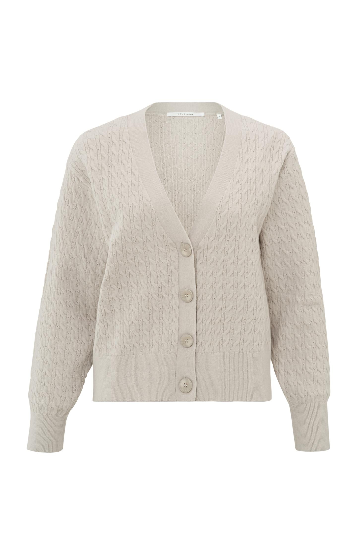 Cardigan with cable pattern, long sleeves and deep V-neck - Type: product