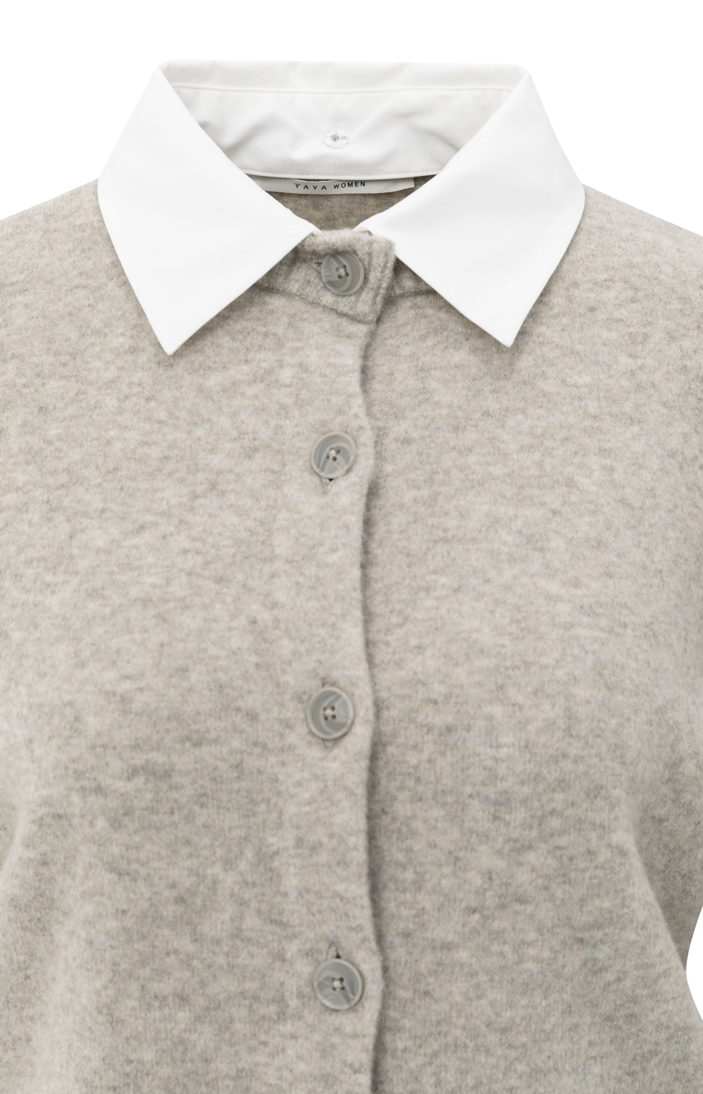 Cardigan with detachable collar and button closure