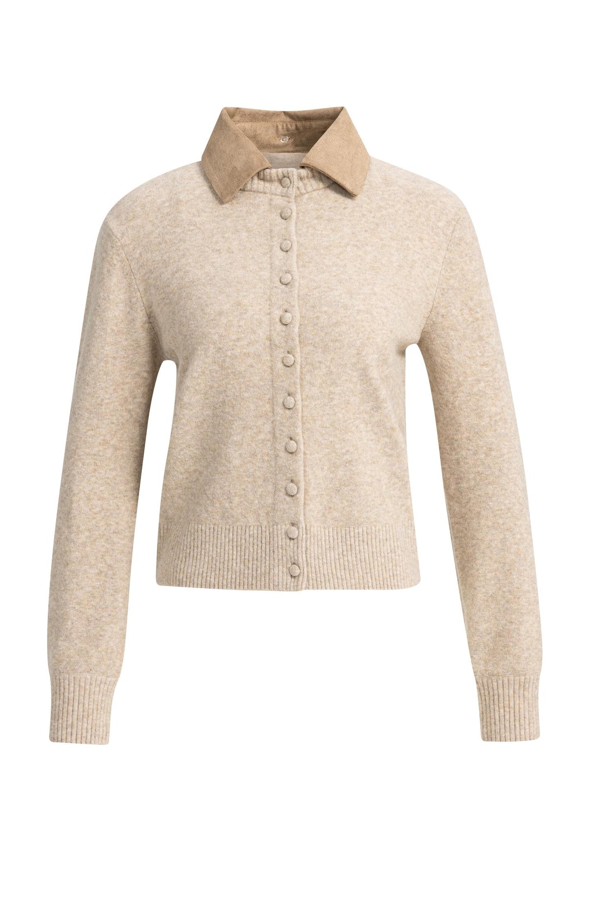 Cardigan with detachable collar - Light Beige Melange