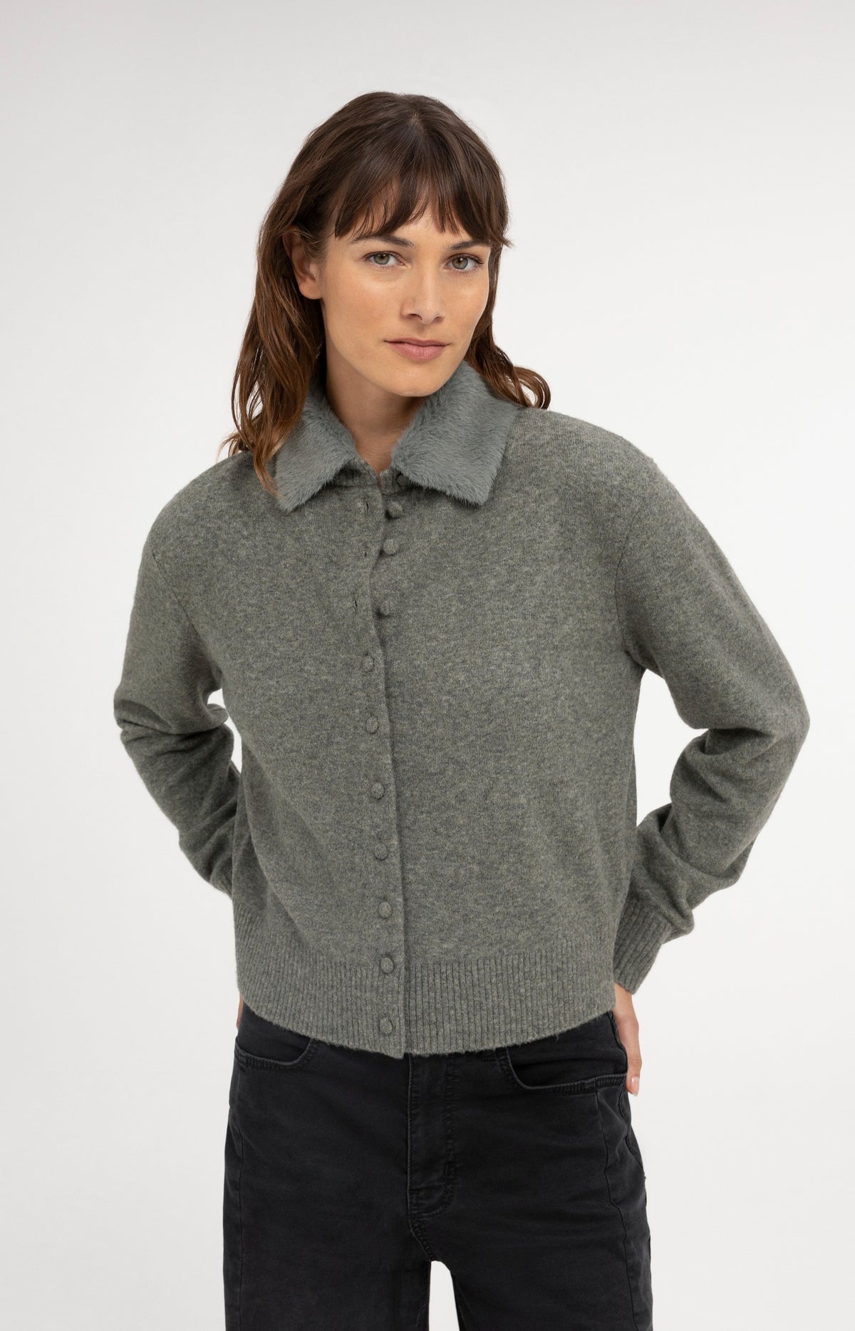 Cardigan with detachable collar - Soap Grey Melange