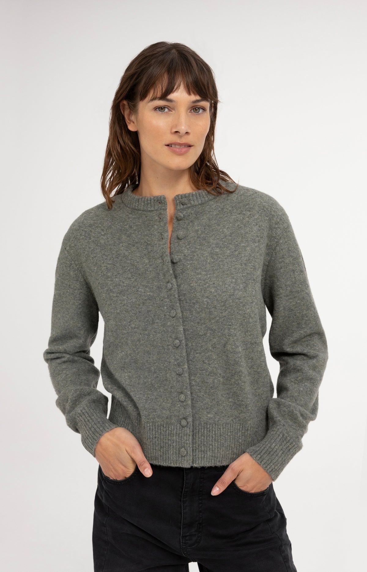 Cardigan with detachable collar - Soap Grey Melange