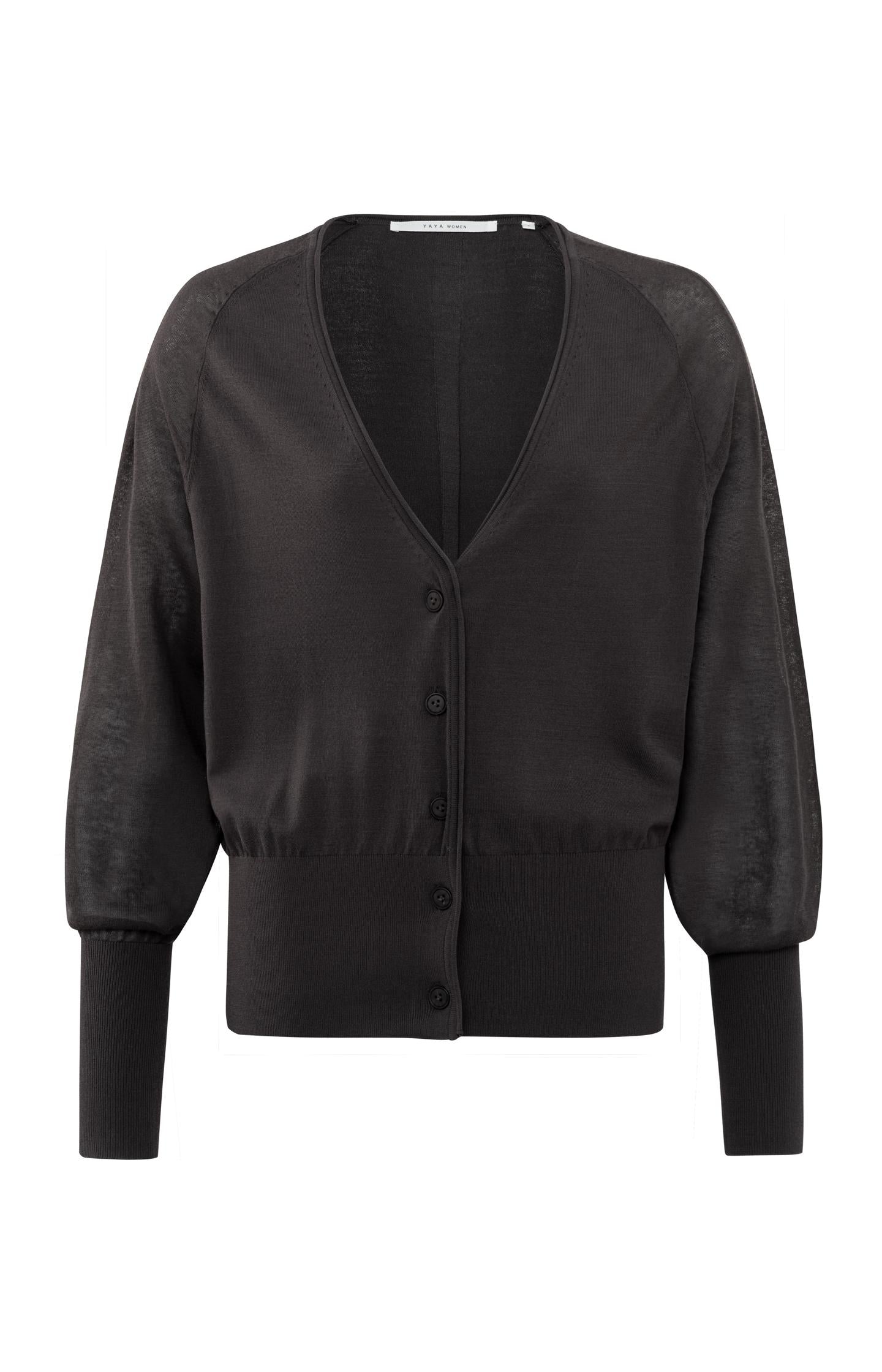 Cardigan with V-neck and long sleeves in regular fit - Licorice Black - Type: product