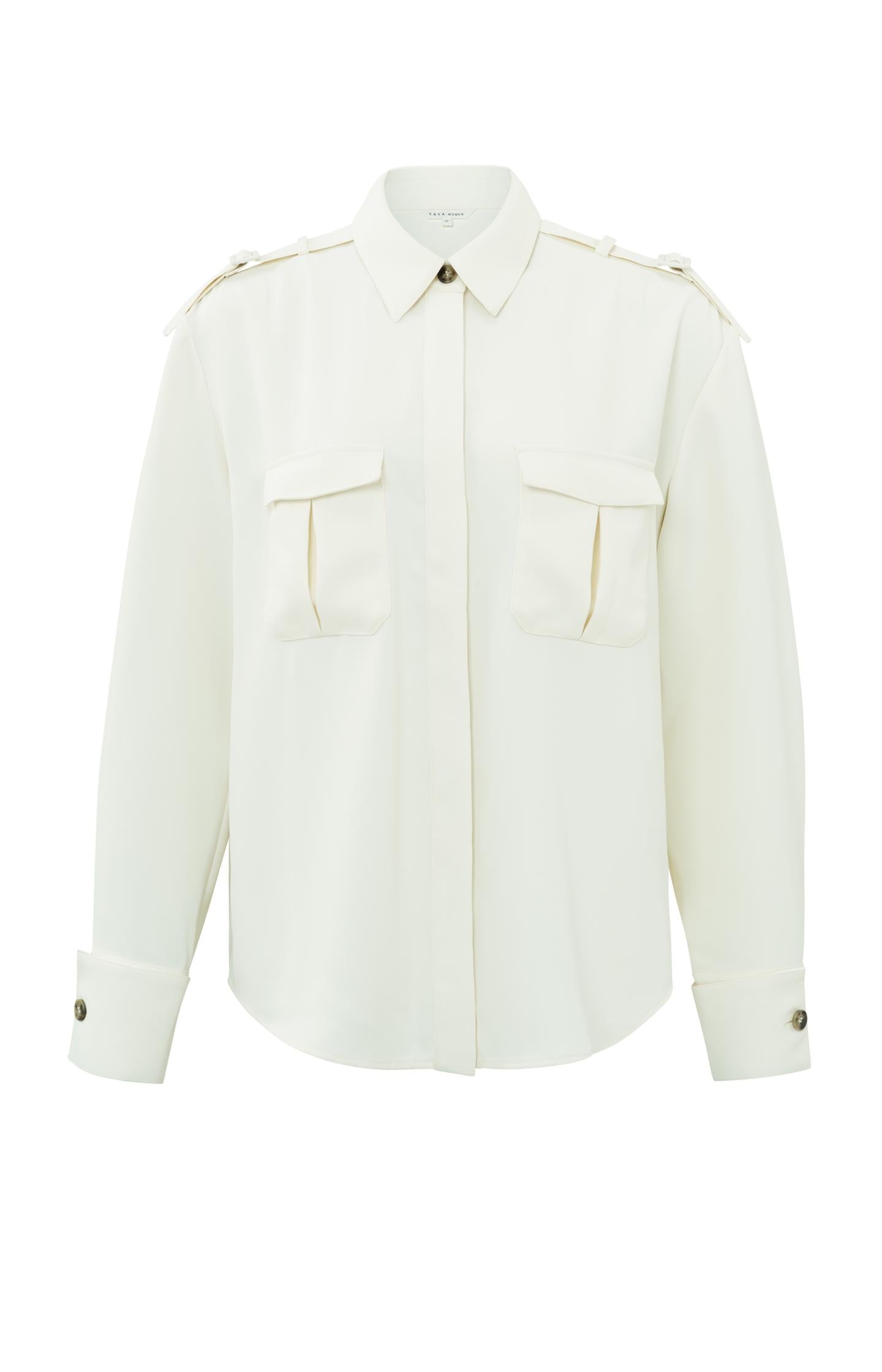 Cargo blouse with collar, long sleeves, buttons and pockets - Ivory White - Type: product