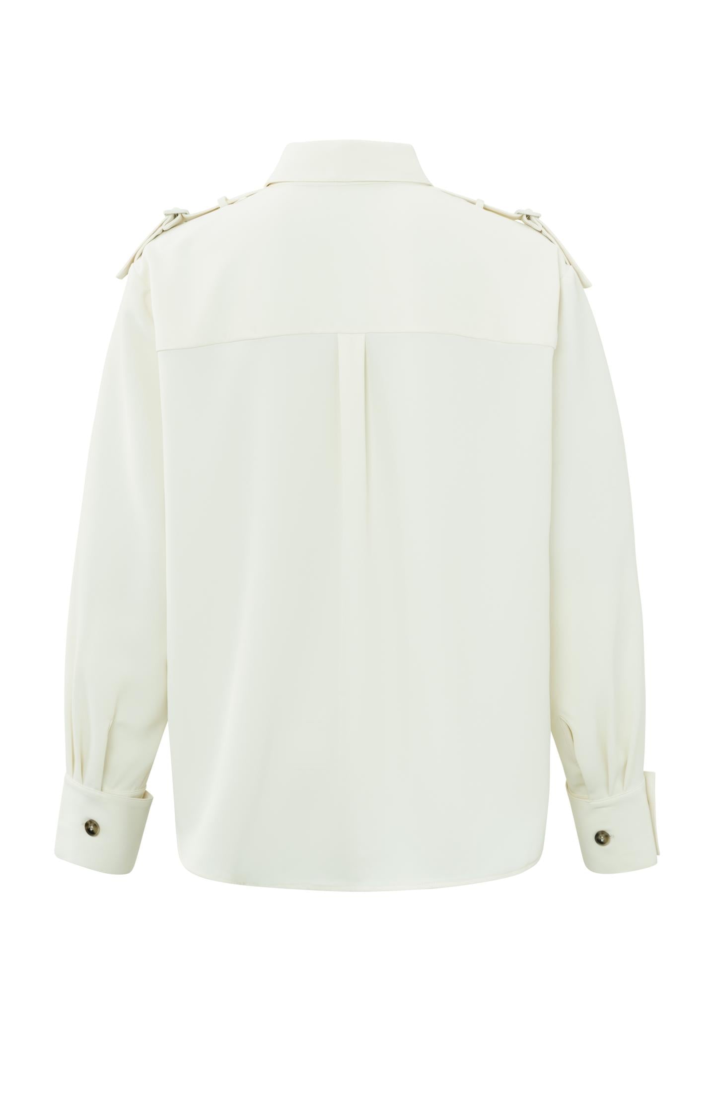 Cargo blouse with collar, long sleeves, buttons and pockets - Ivory White