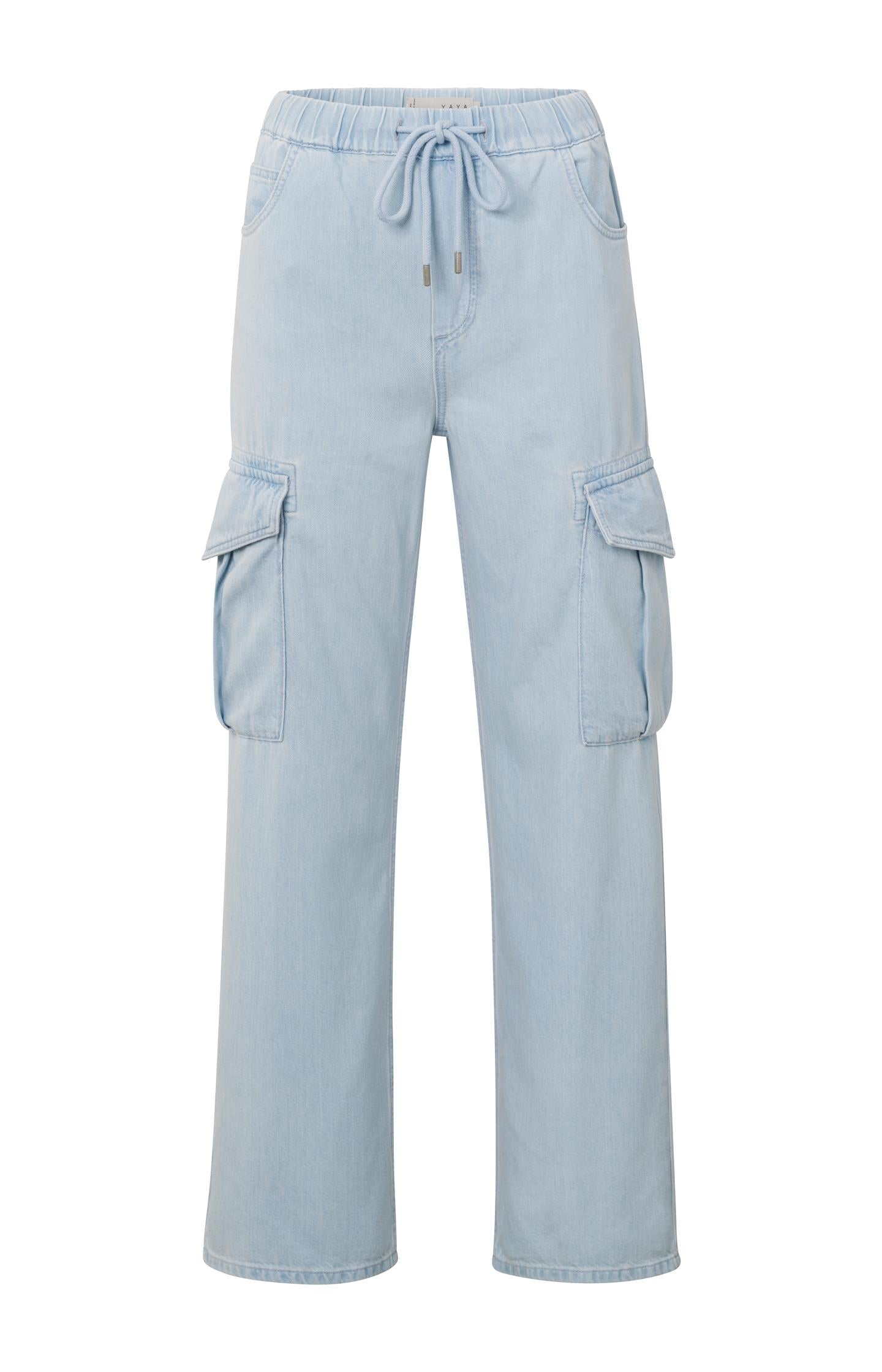 Cargo denim trousers with drawstring and pockets - Type: product