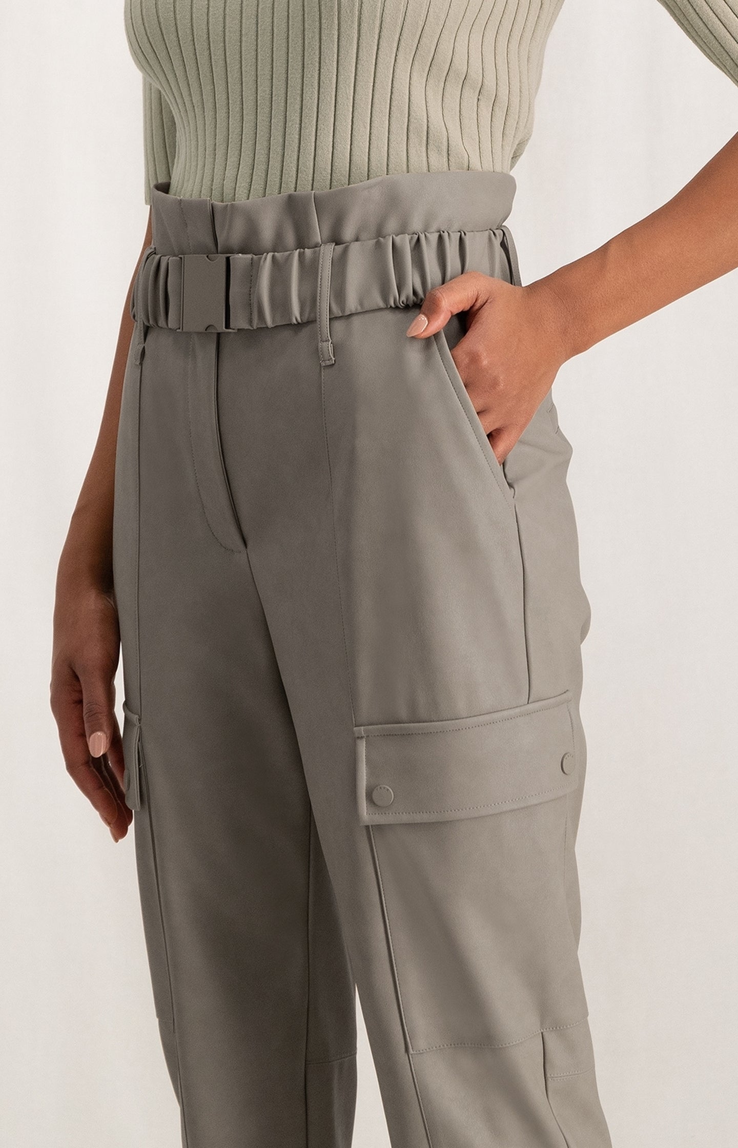 Cargo trousers with straight legs and belt in faux leather