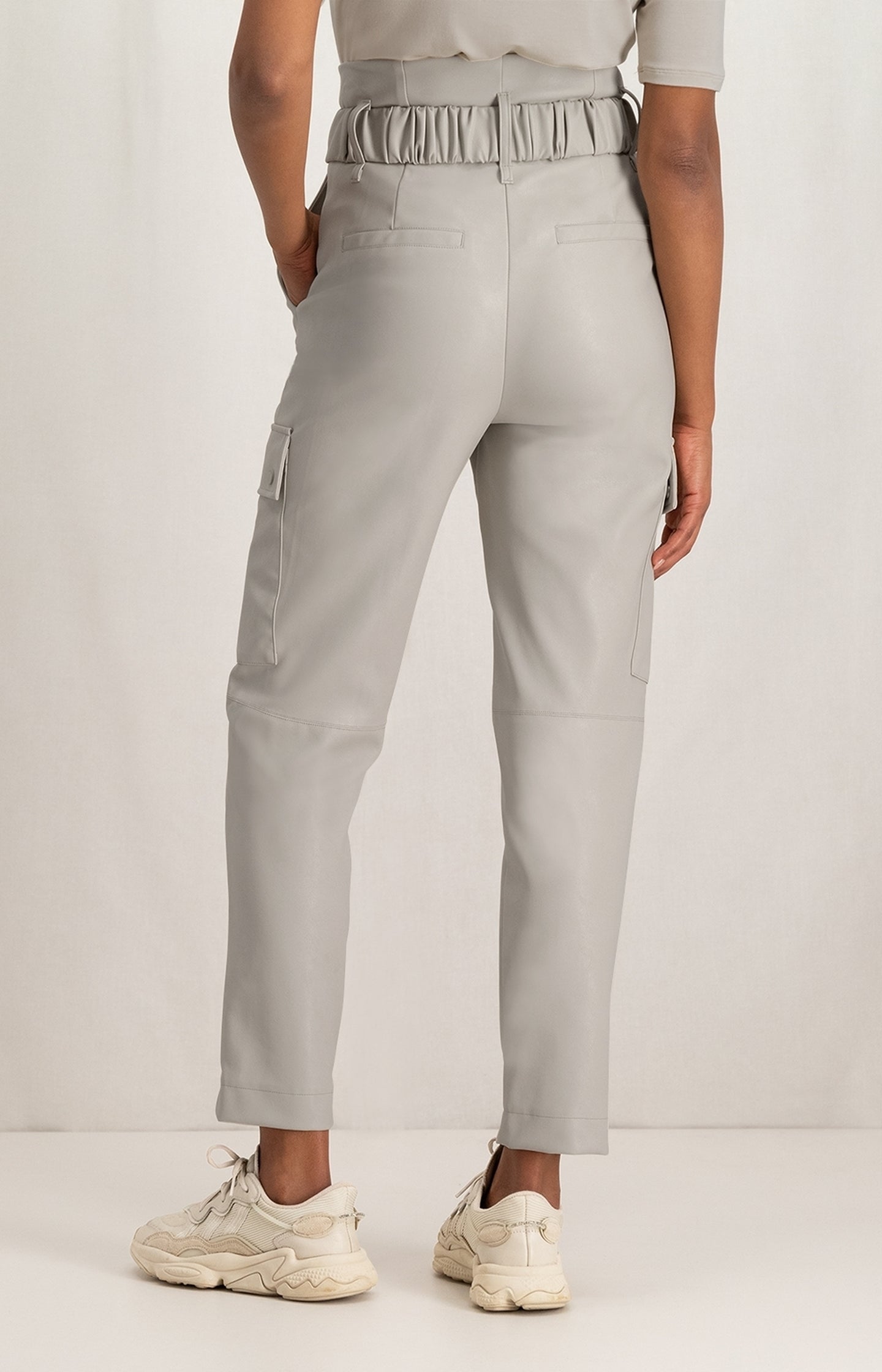 Cargo trousers with straight legs and belt in faux leather - Type: lookbook