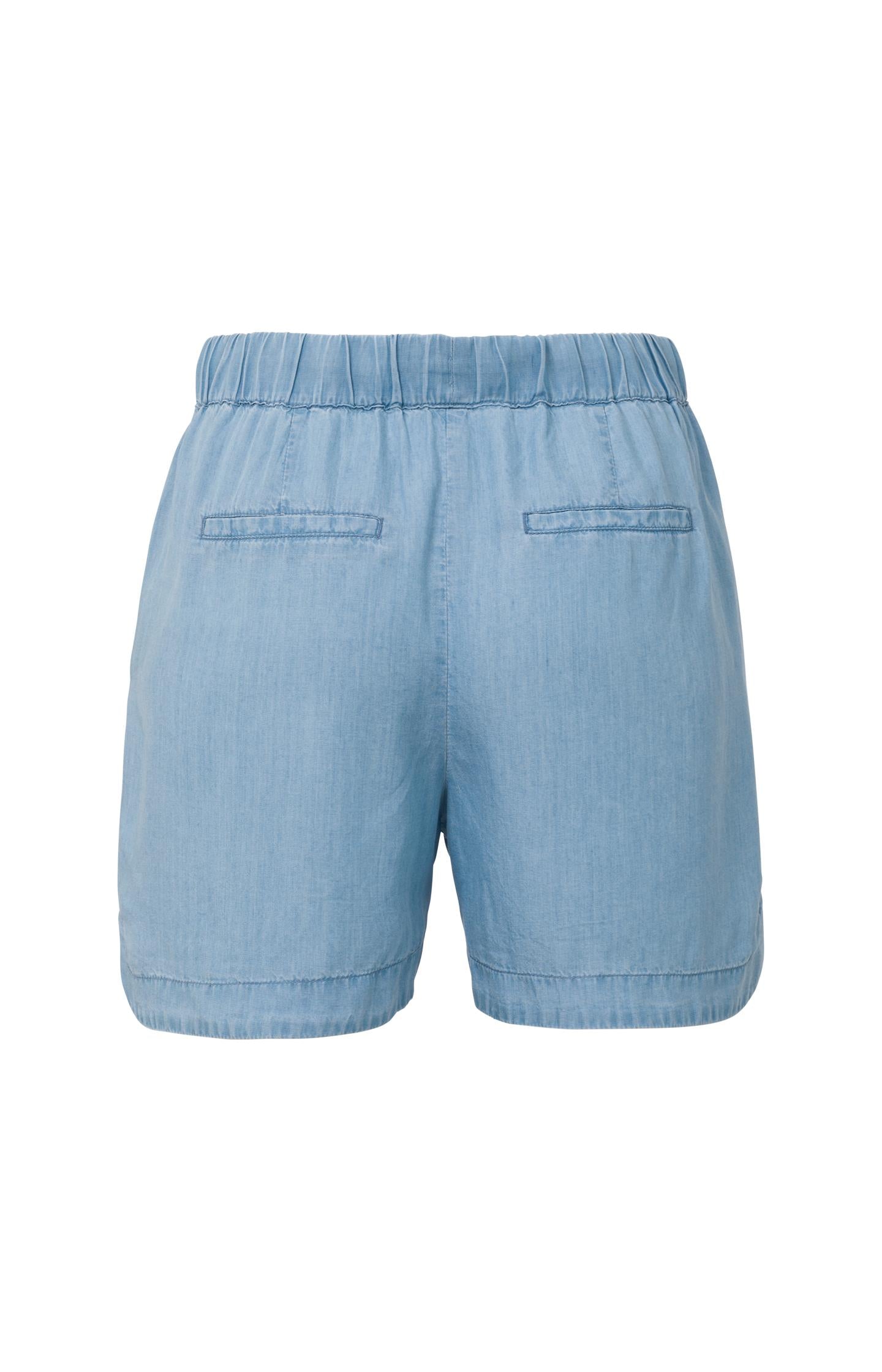 Chambray shorts with elastic waist, pockets and drawstring