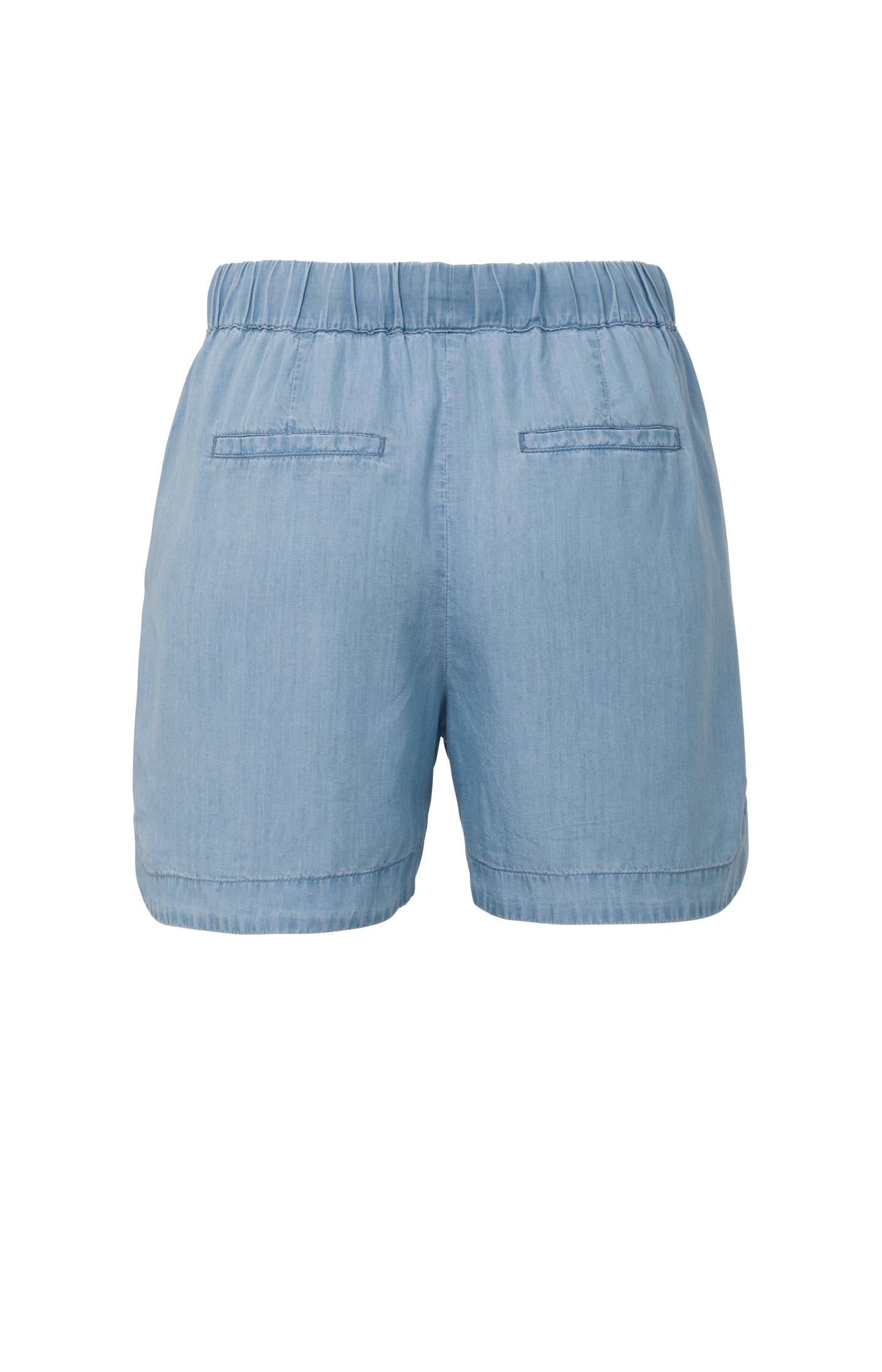 Chambray shorts with elastic waist, pockets and drawstring