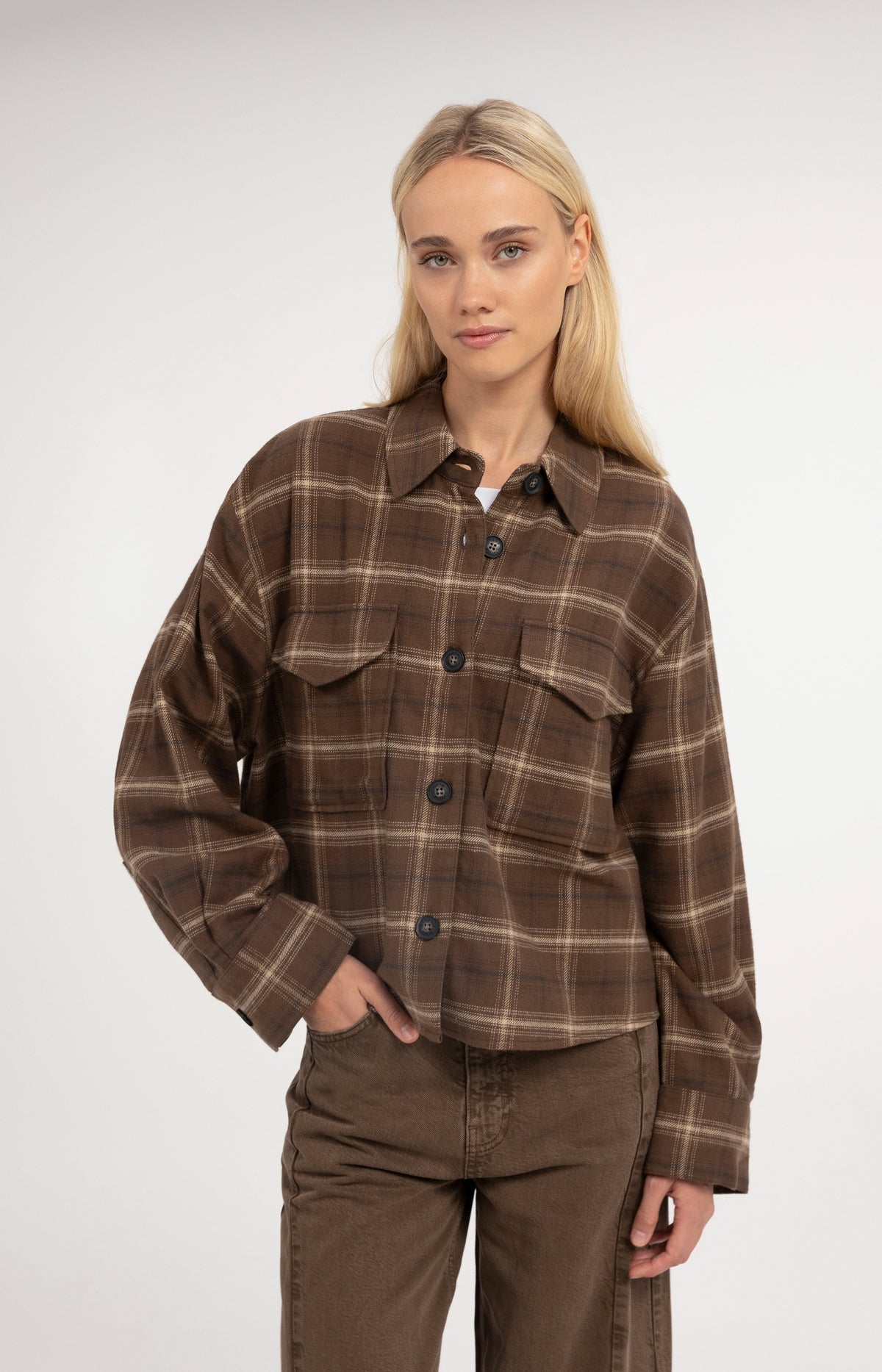 Checked flannel blouse - Cocoa Brown Dessin