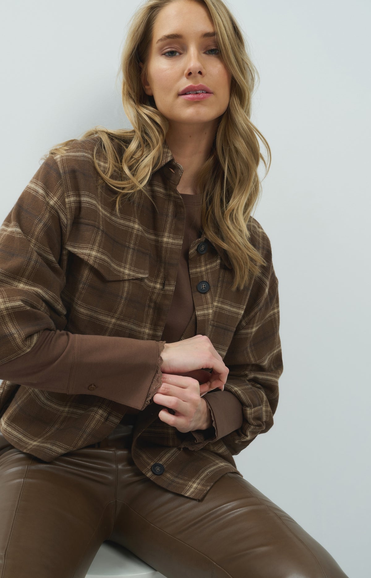 Checked flannel blouse - Cocoa Brown Dessin