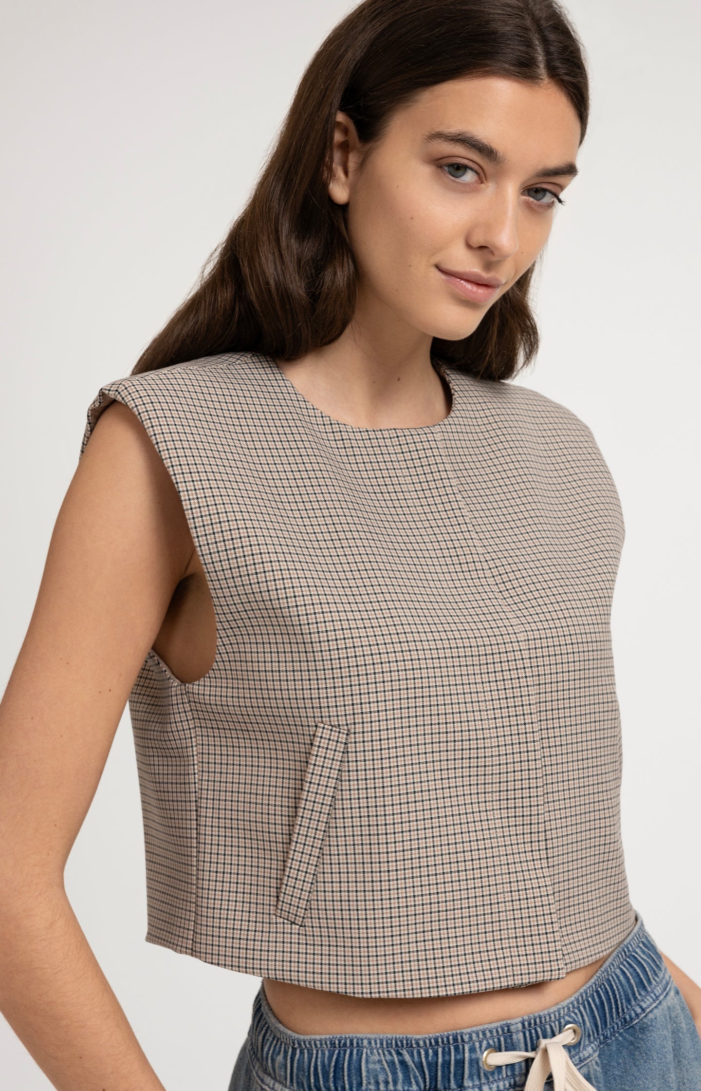 Checked gilet with shoulder pads - Type: lookbook