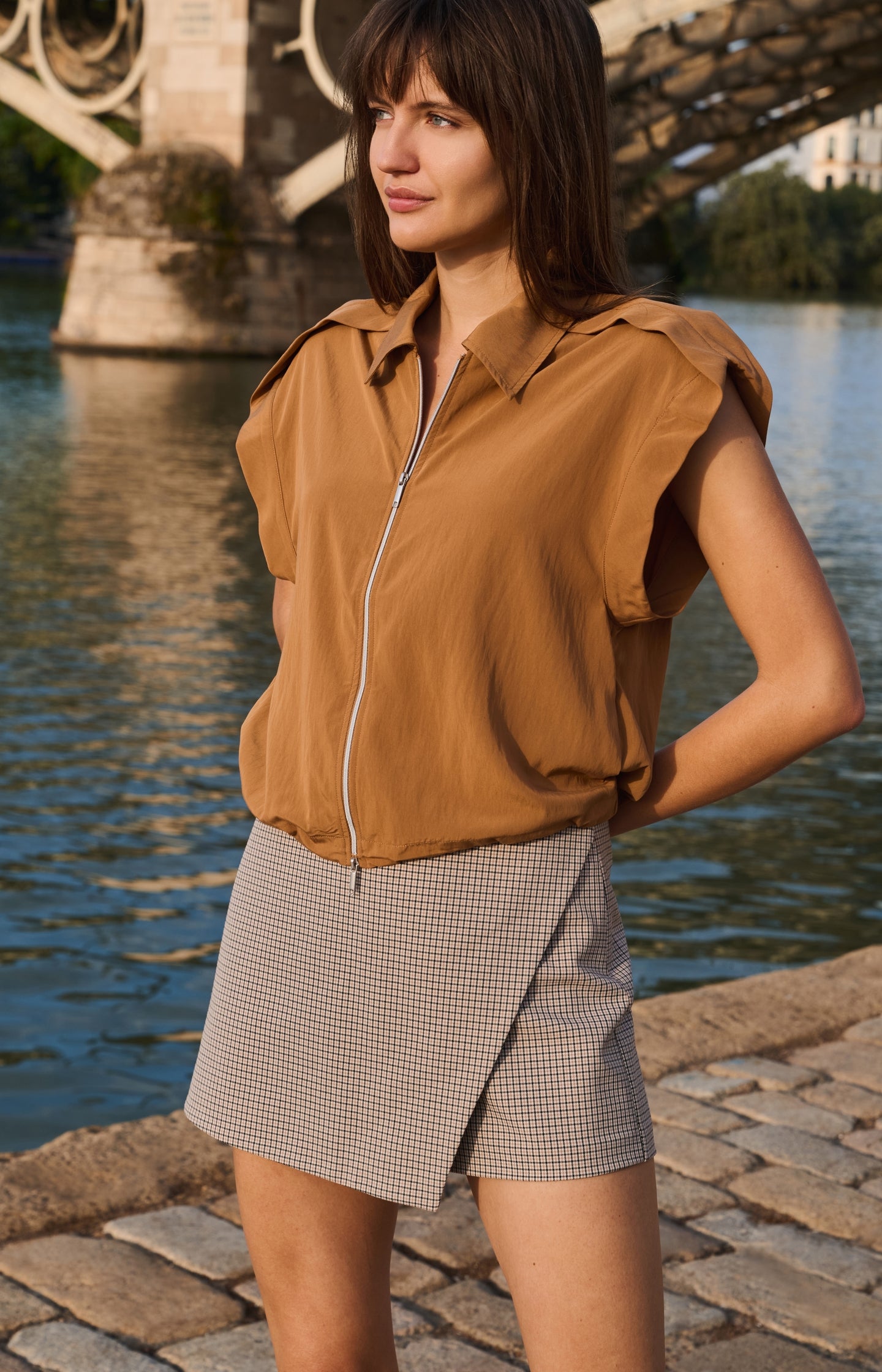 Checked mini skirt with faux wrap detail