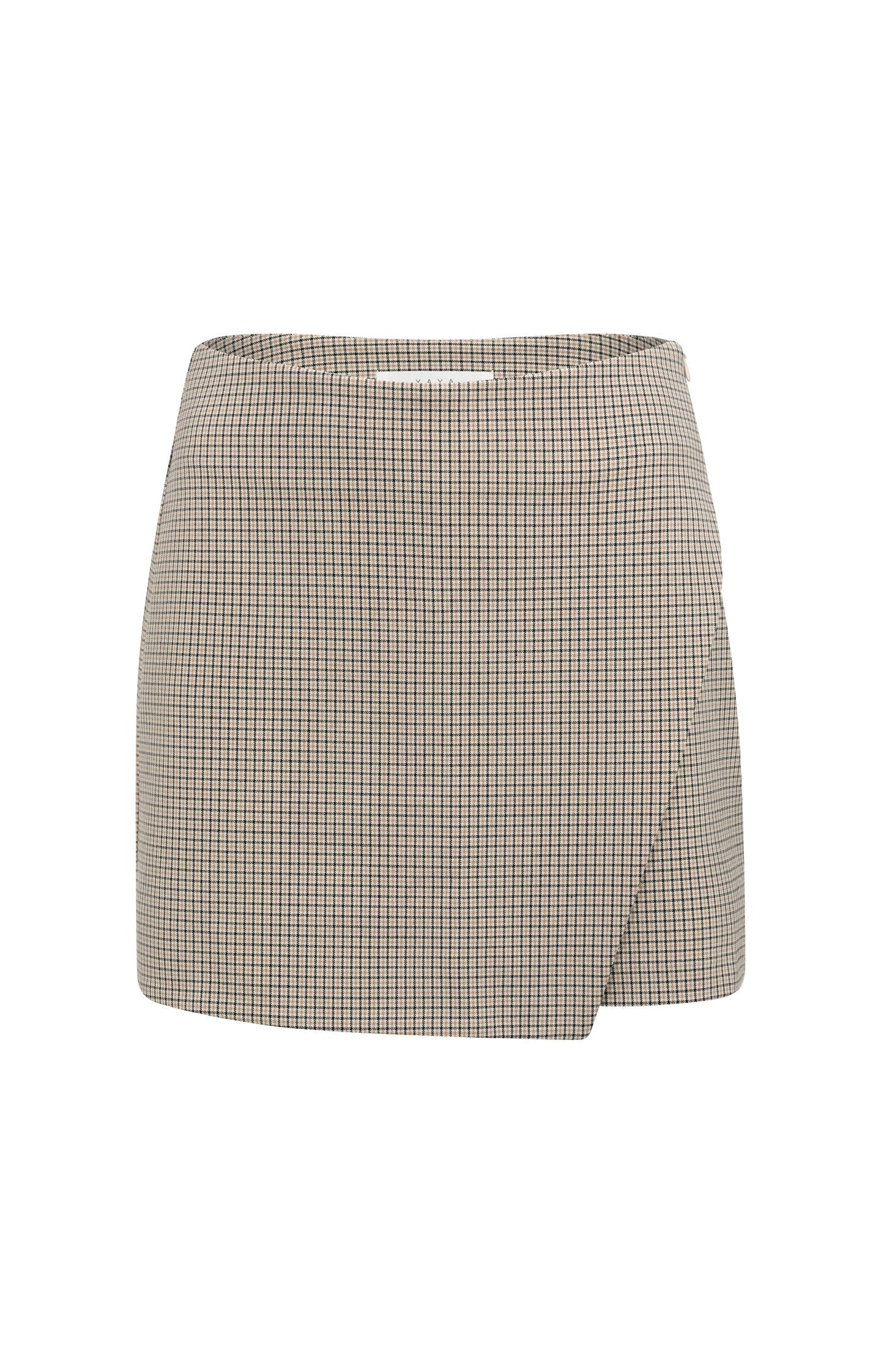 Checked mini skirt with faux wrap detail