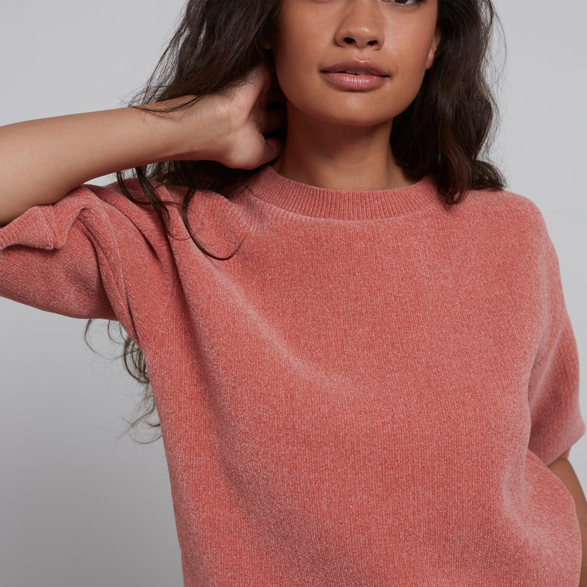 Chenille-Pullover mit halblangen Ärmeln