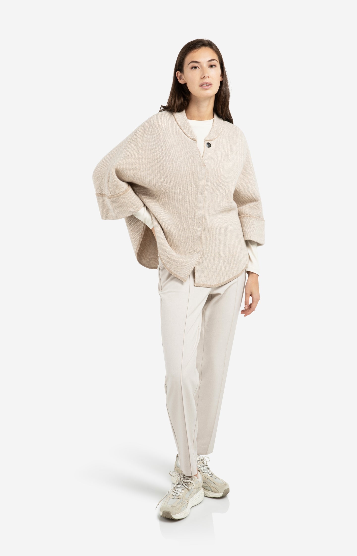 Chunky knit poncho cardigan with rounded hem