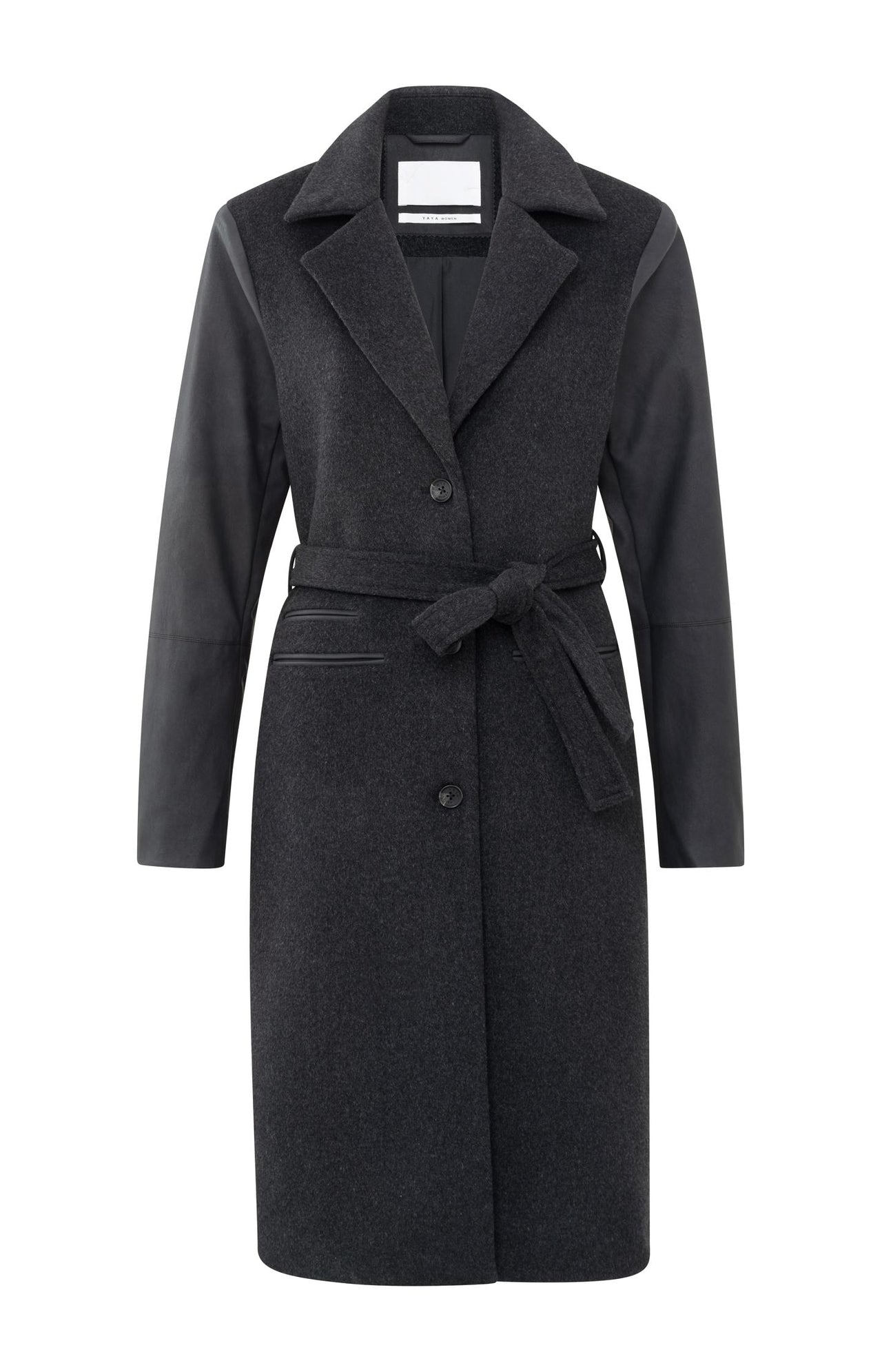 Coat with collar, long sleeves with zipper detail and belt - Type: product