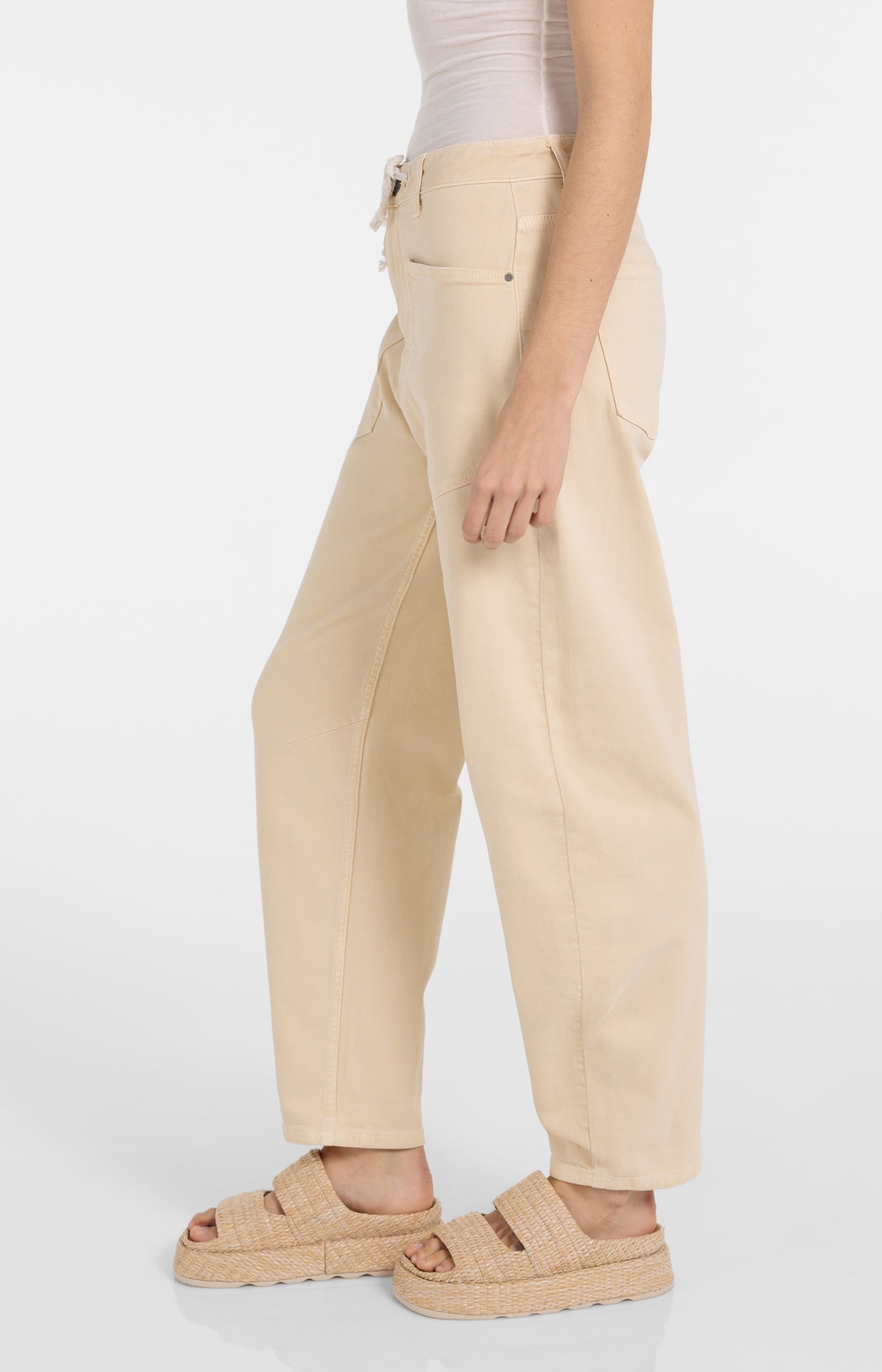 Colored denim with drawstring