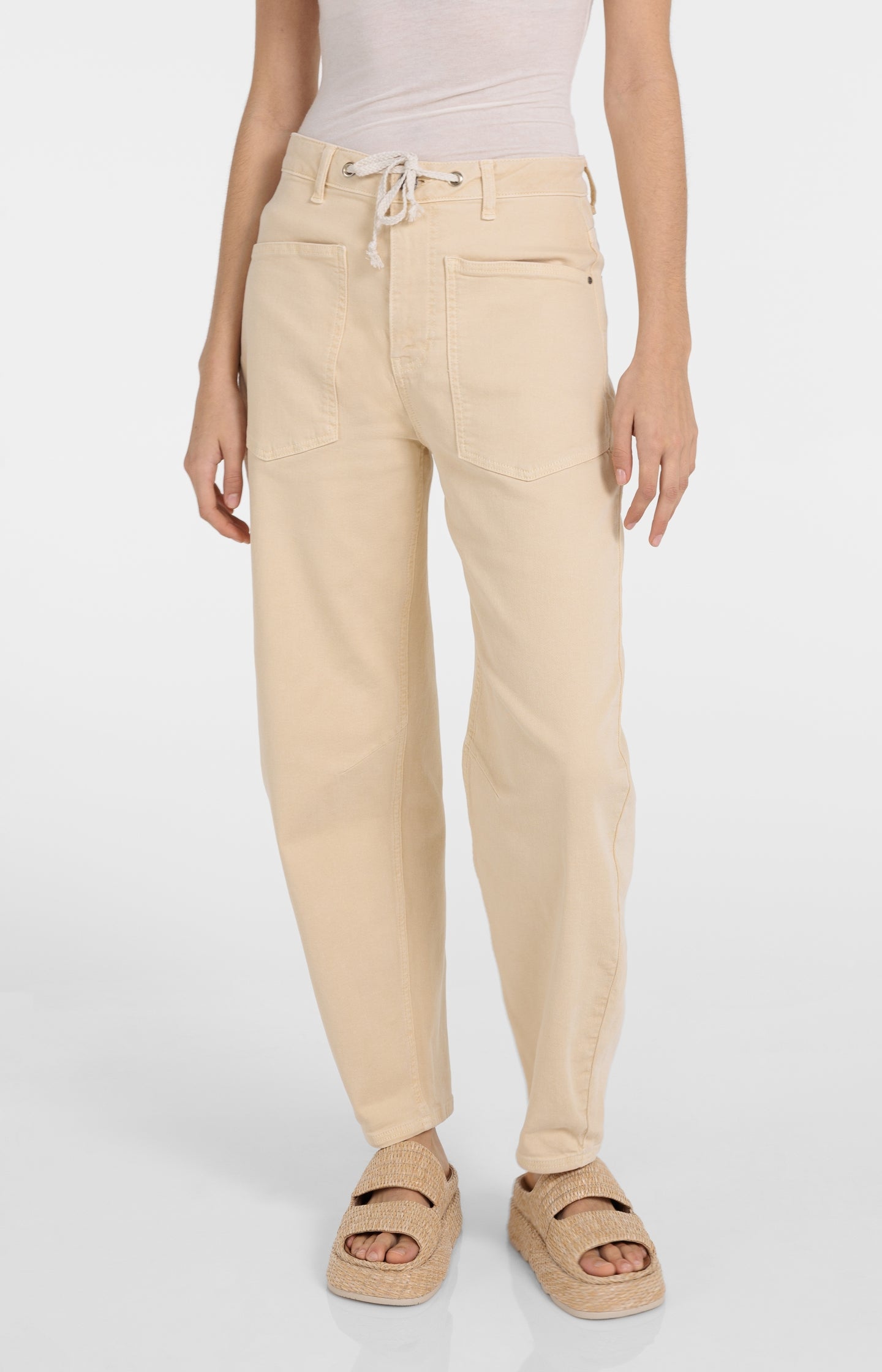 Colored denim with drawstring