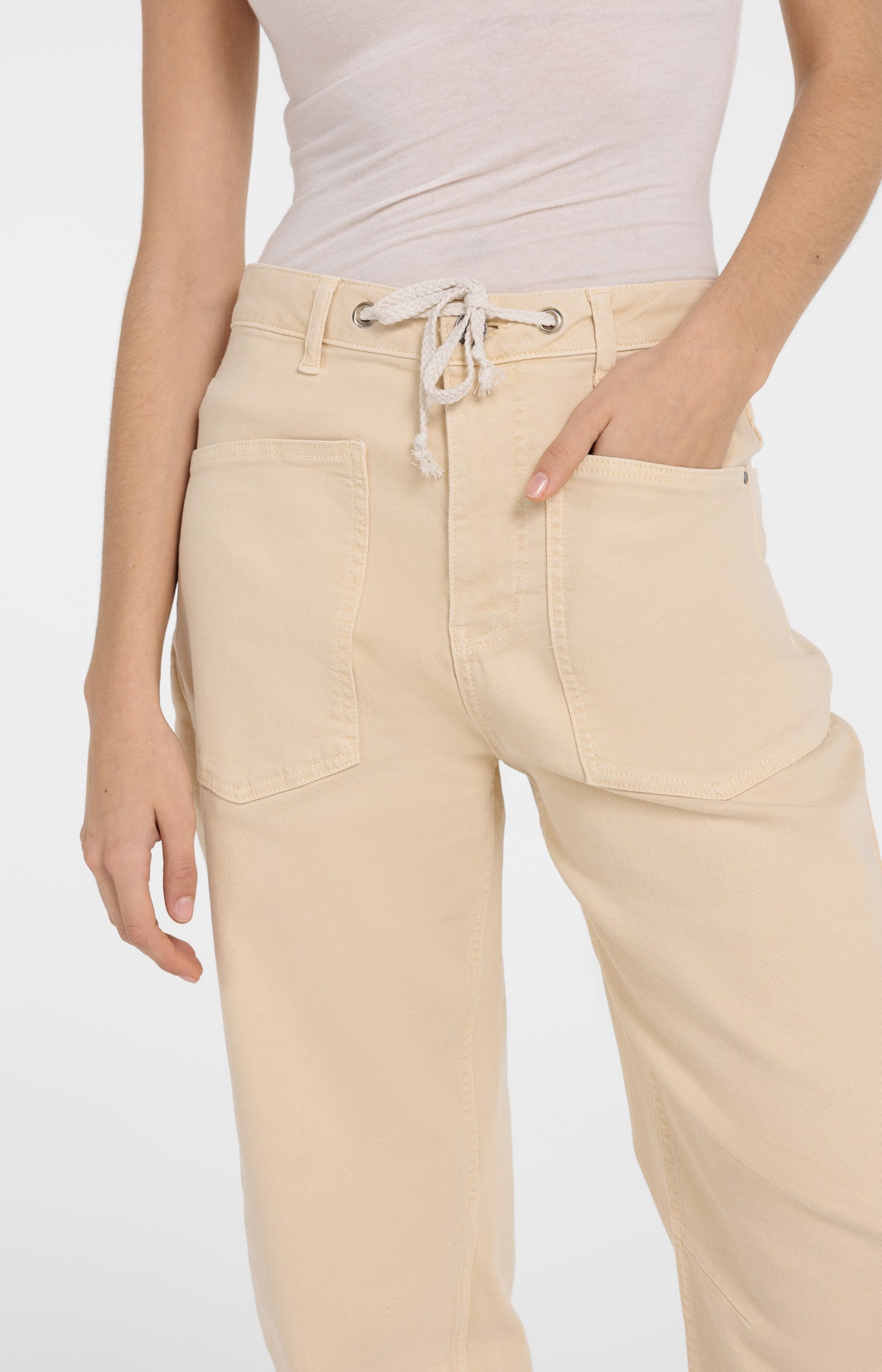 Colored denim with drawstring