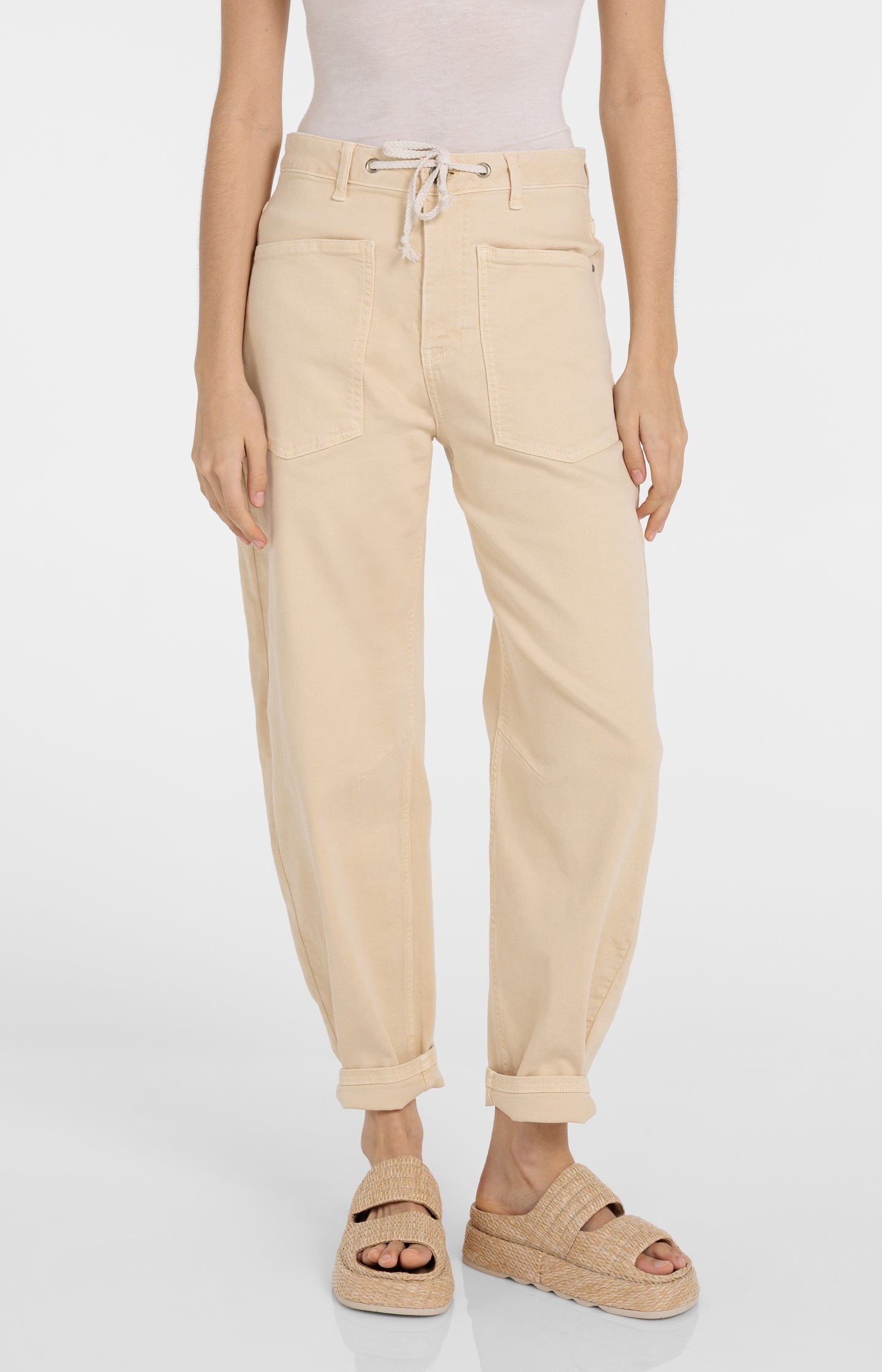 Colored denim with drawstring