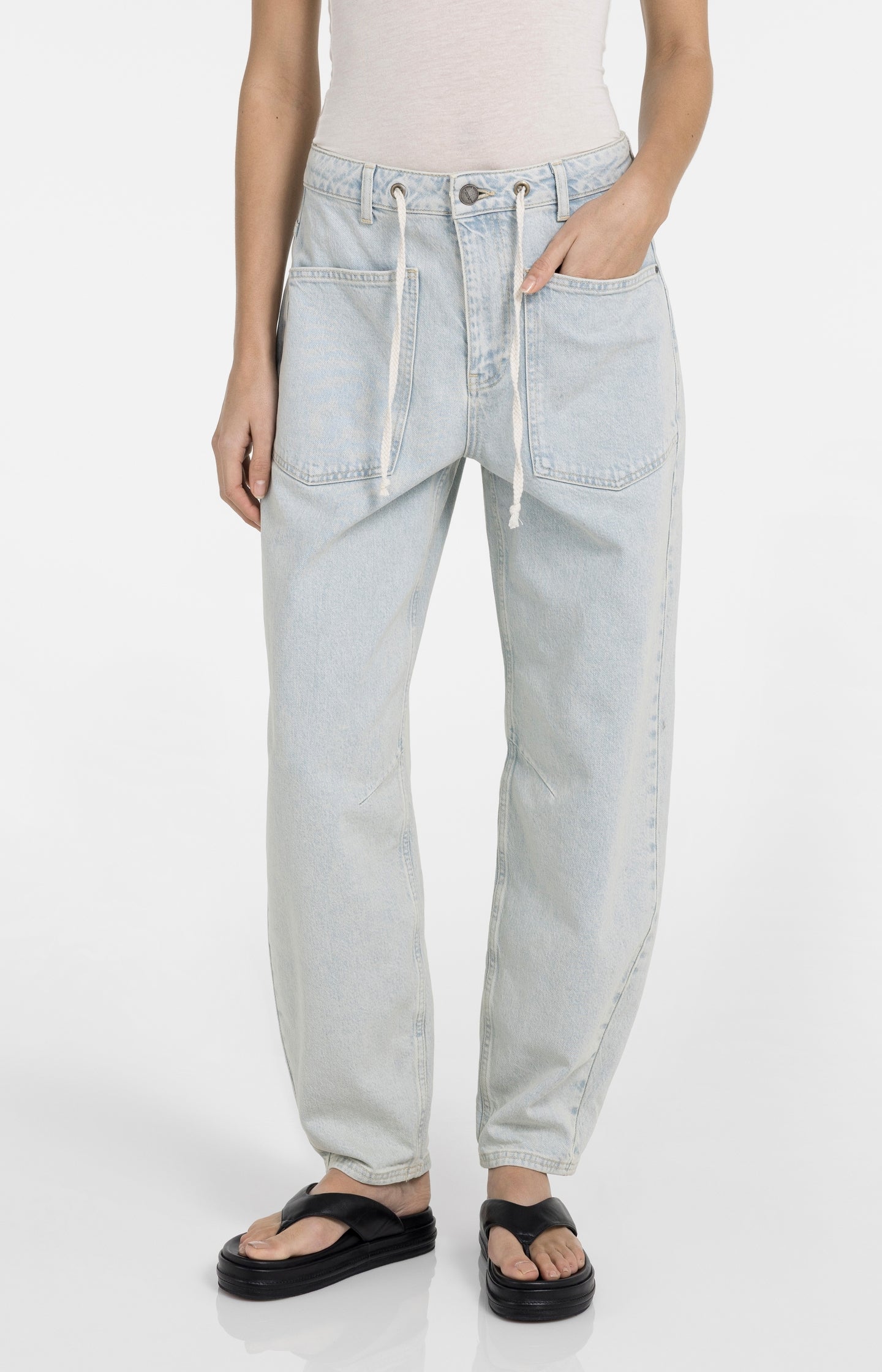 Colored denim with drawstring