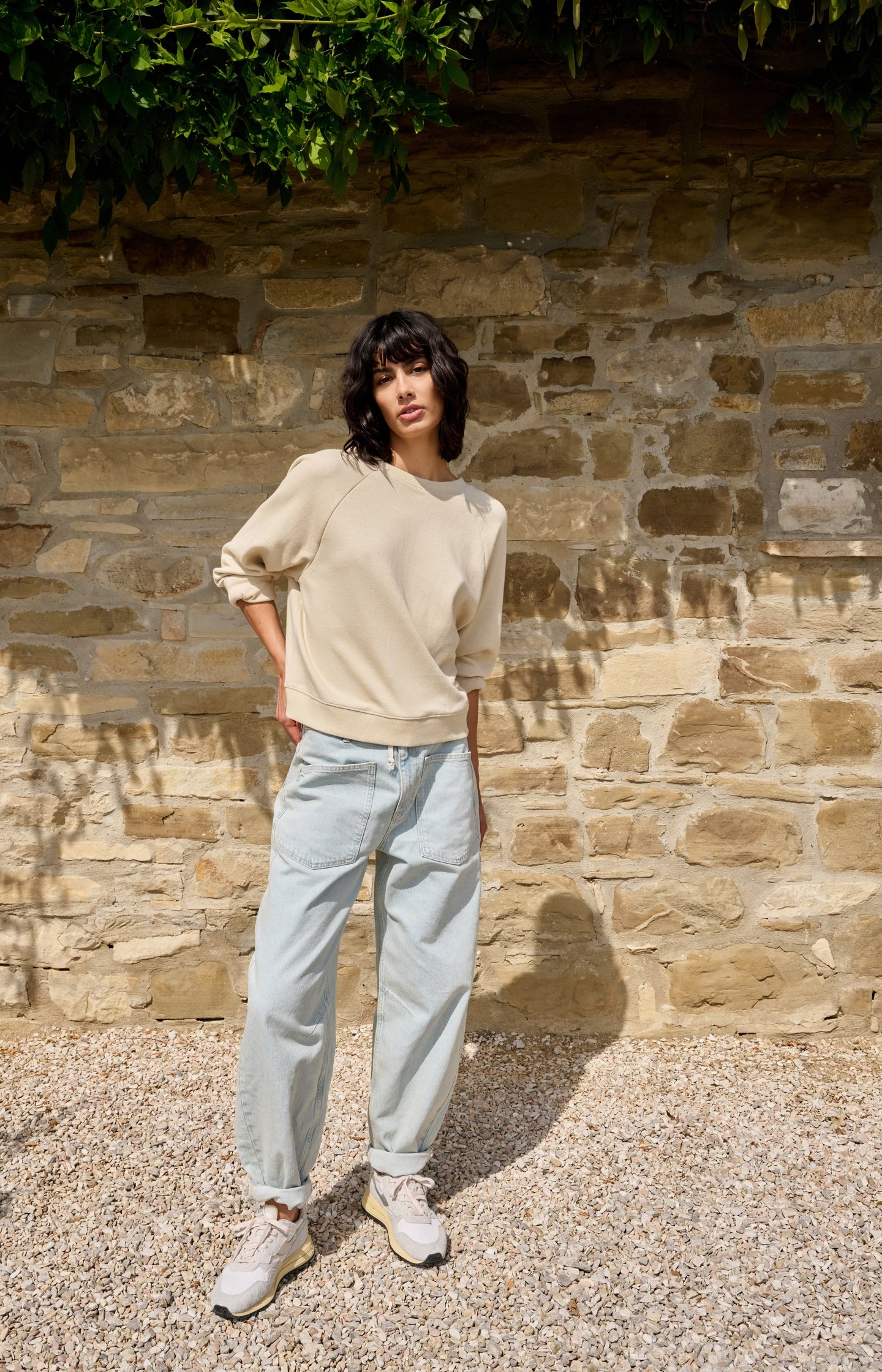 Colored denim with drawstring