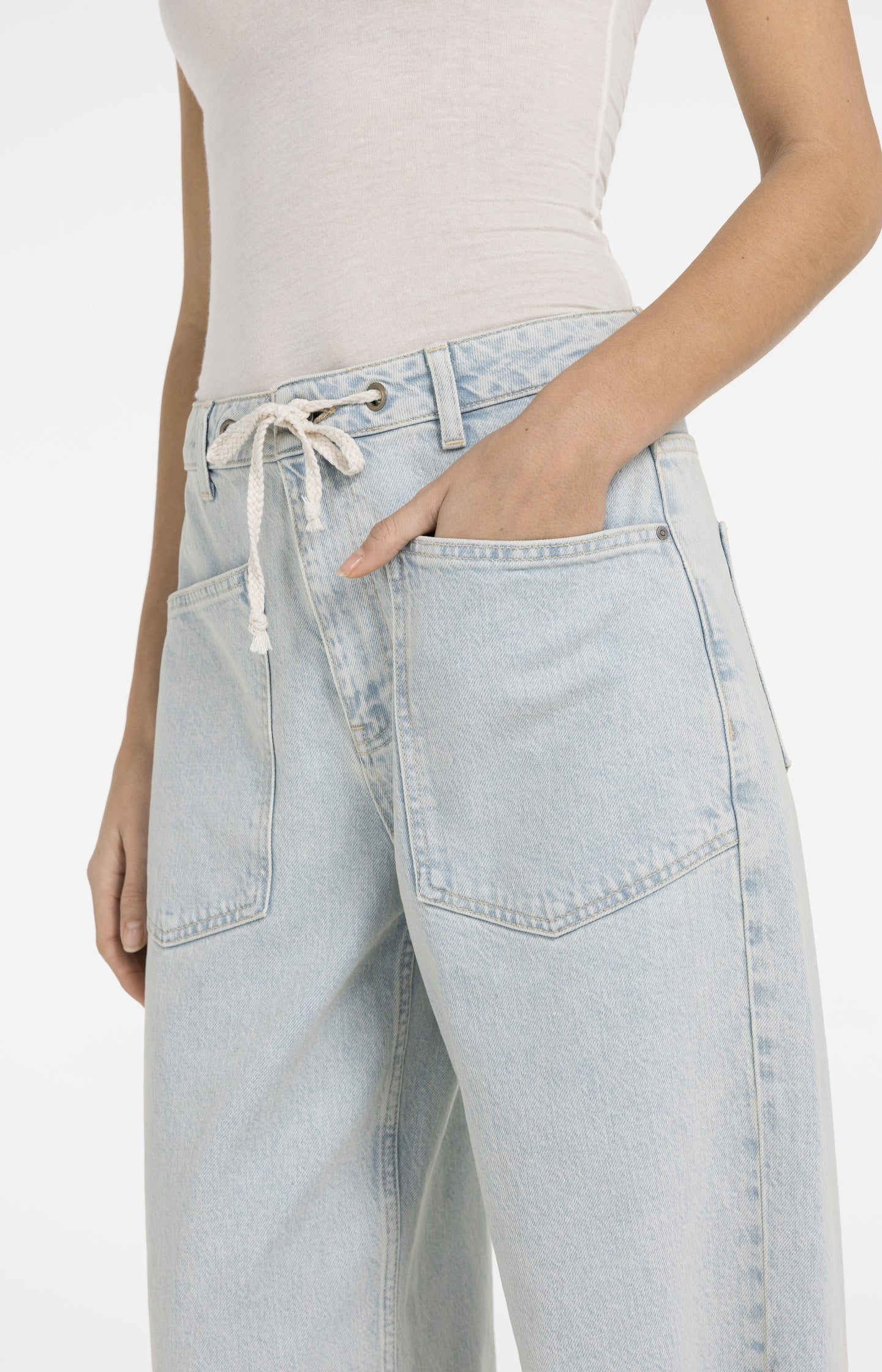 Colored denim with drawstring