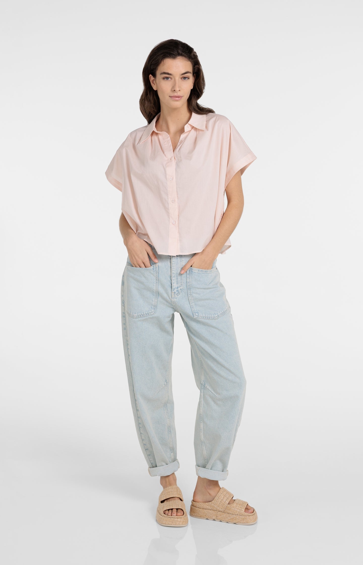 Colored denim with drawstring