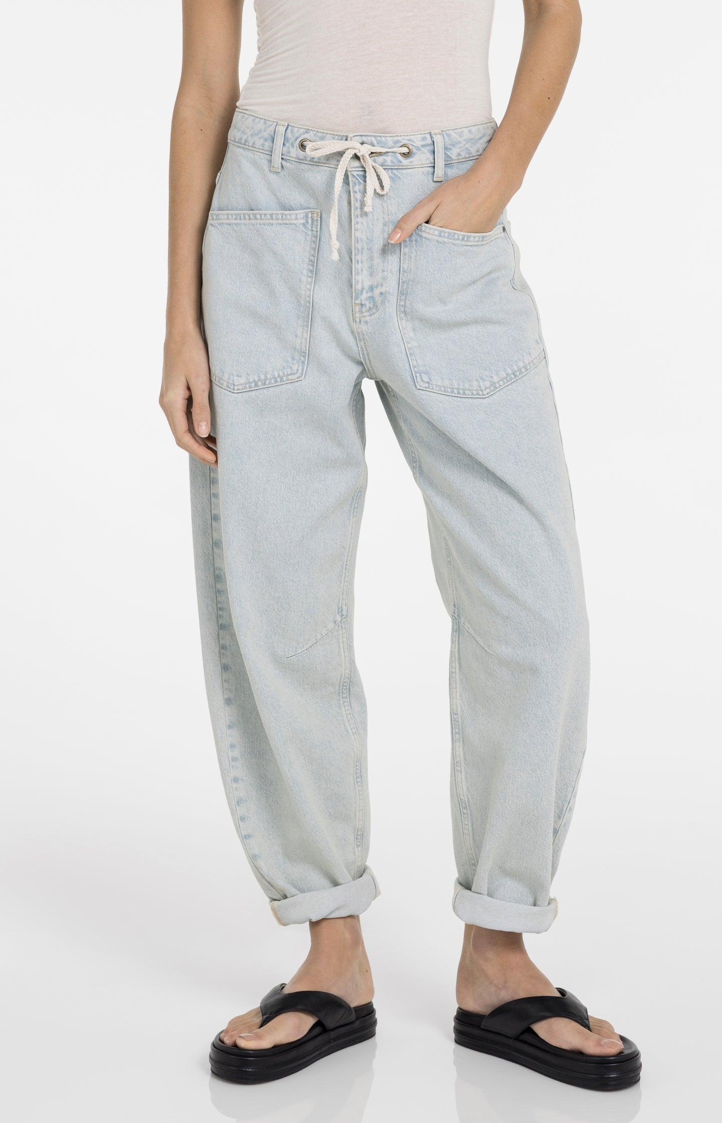 Colored denim with drawstring